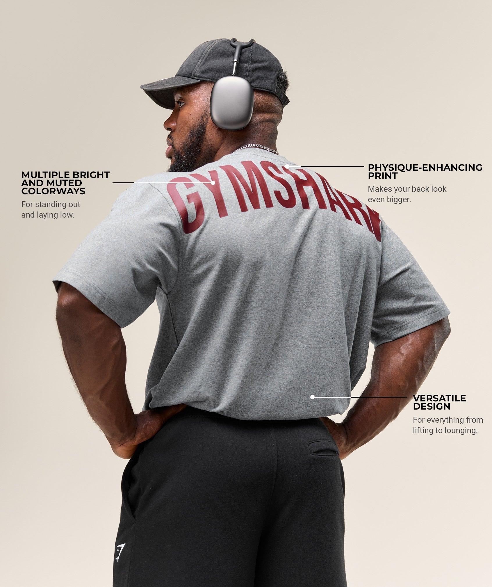 Gymshark Power T-Shirt - Charcoal Core Marl/Sets Red Male Product Image