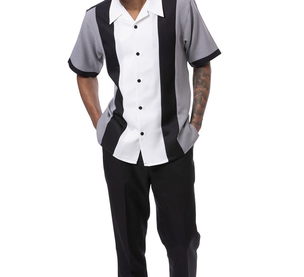 Black Vertical Color Design Walking Suit 2 Piece Short Sleeve Set Product Image