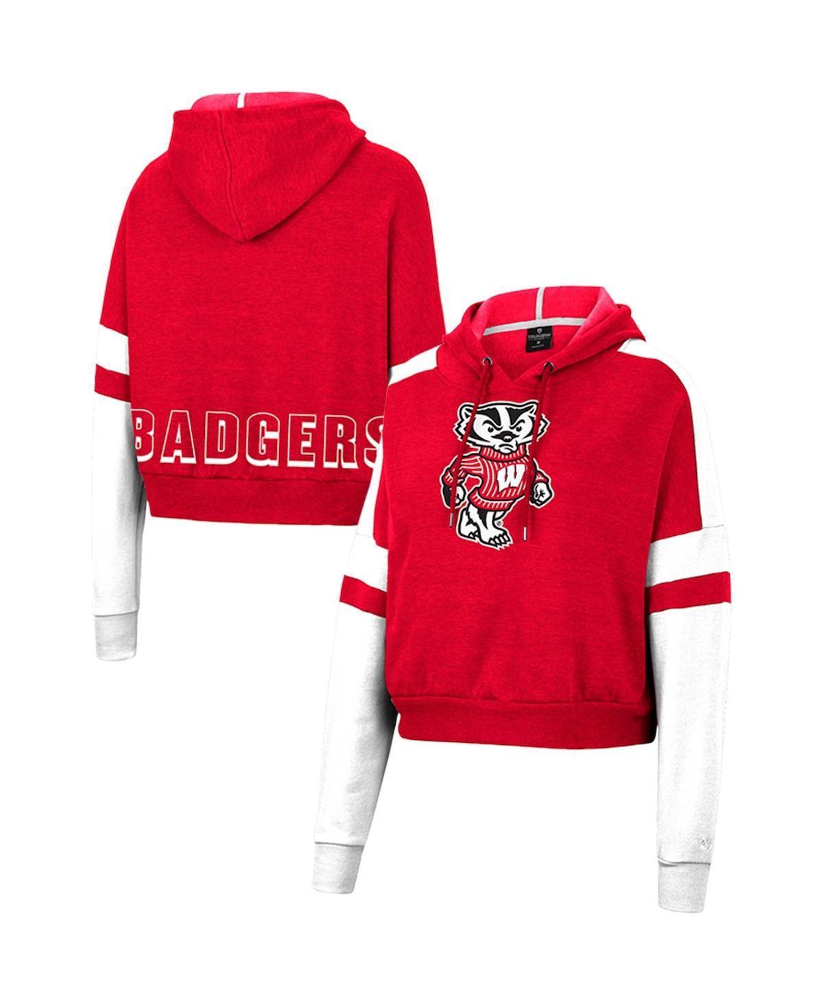 Womens Colosseum Heather Wisconsin Badgers Throwback Stripe Arch Logo Cropped Pullover Hoodie Product Image