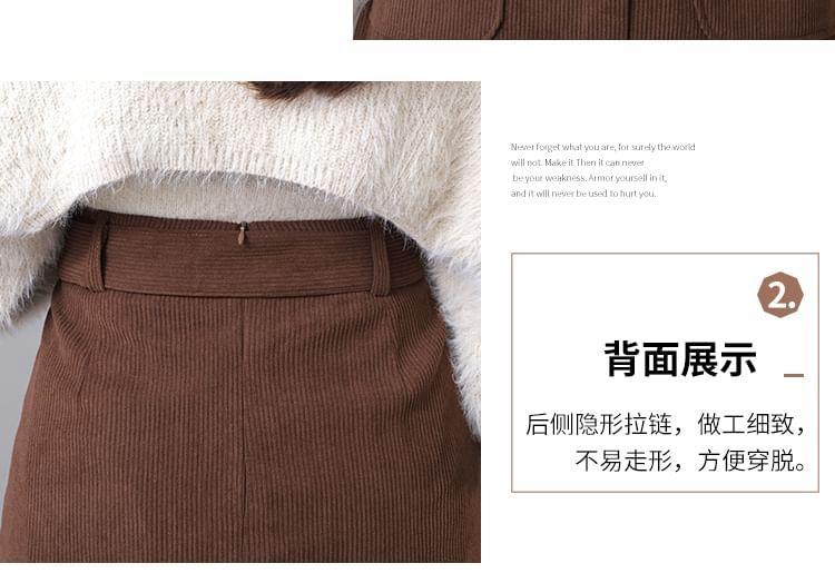 High Rise Corduroy Belted Mini A-Line Skirt Product Image