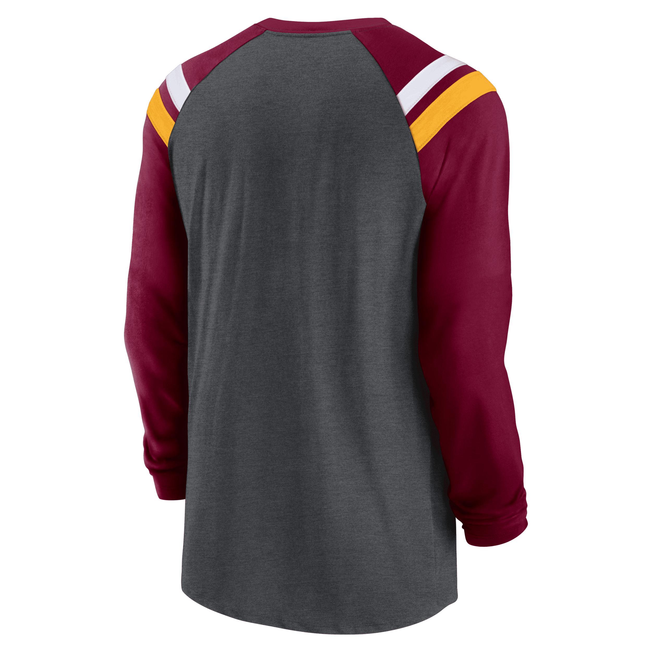 Mens Nike Heathered Charcoal/Burgundy Washington Commanders Tri-Blend Raglan Athletic Long Sleeve Fashion T-Shirt Product Image