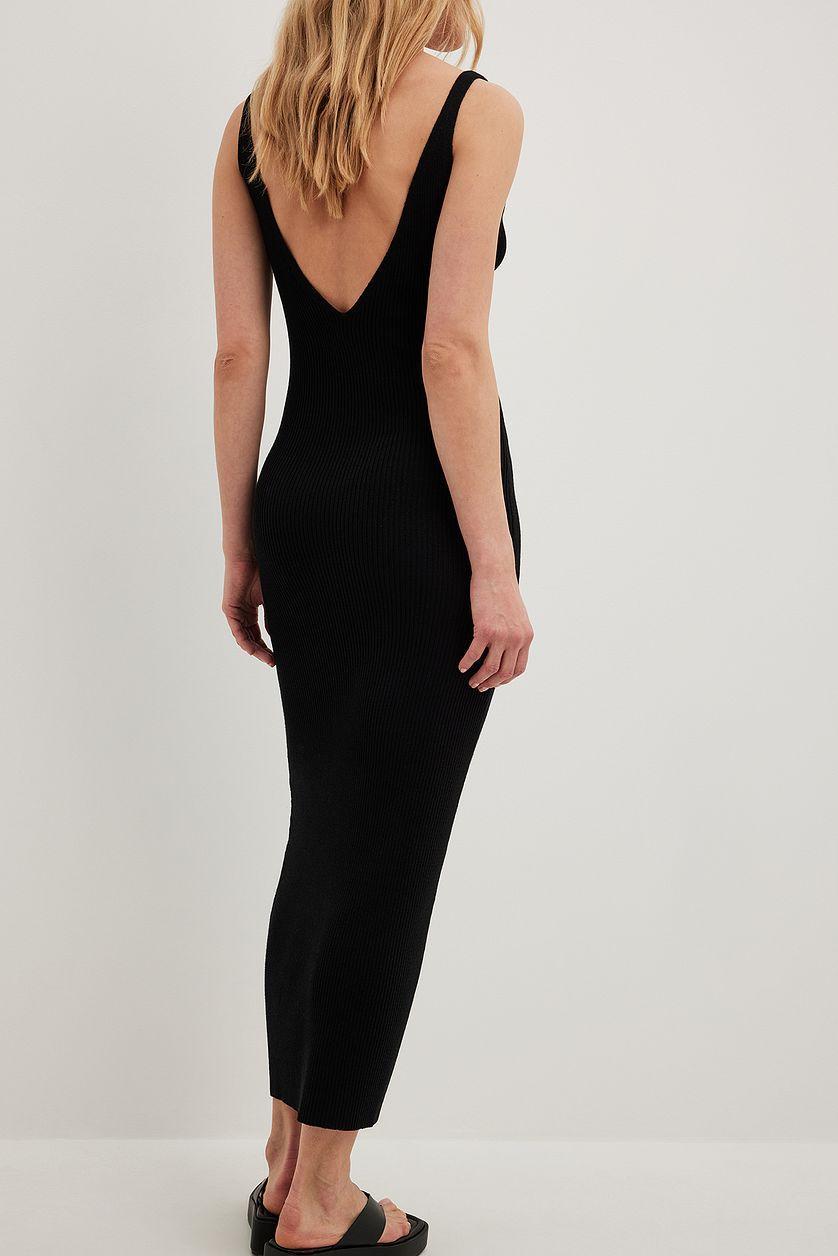Ribbed Knitted Deep Back Dress Product Image