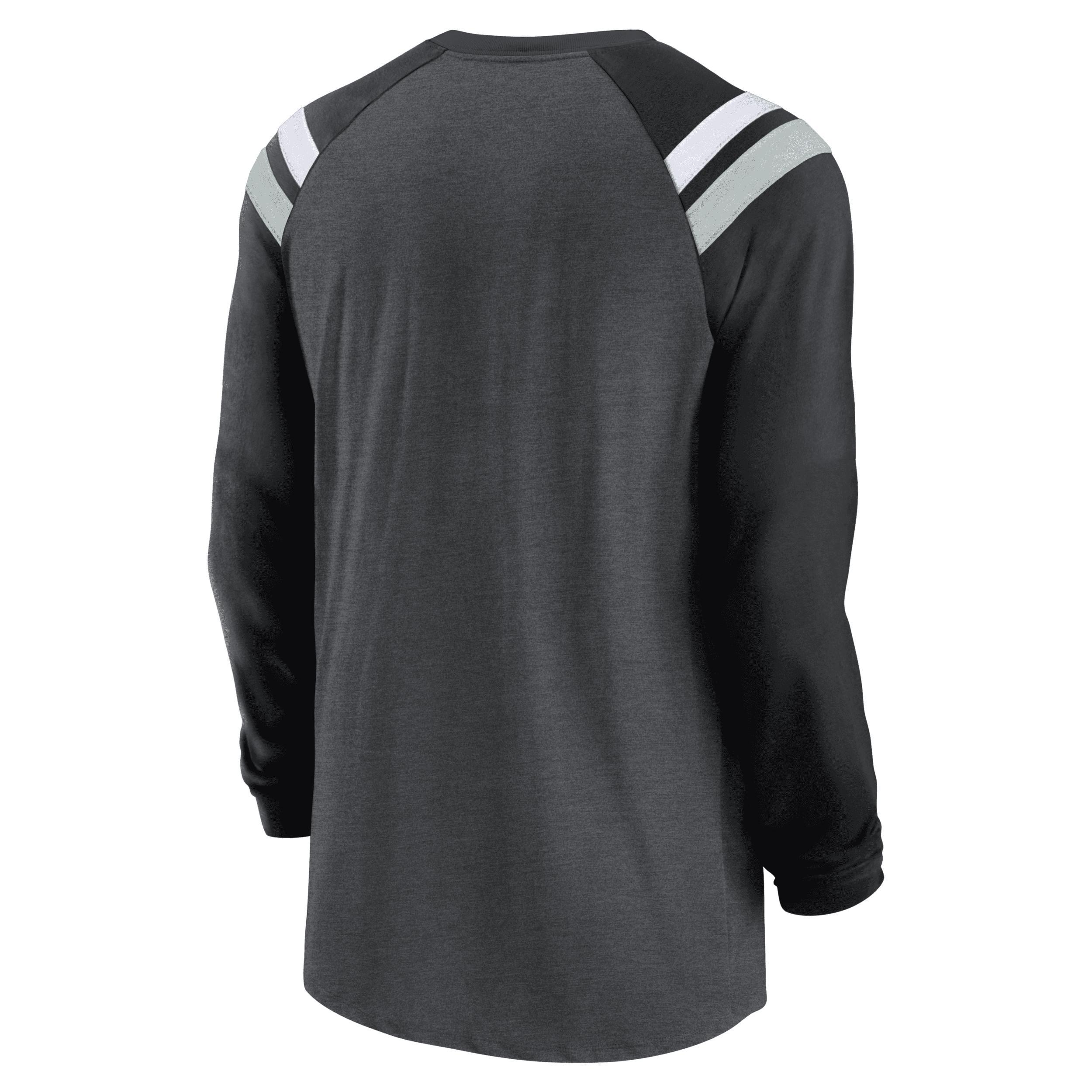 Mens Nike Heathered Charcoal/Black Las Vegas Raiders Tri-Blend Raglan Athletic Long Sleeve Fashion T-Shirt Product Image