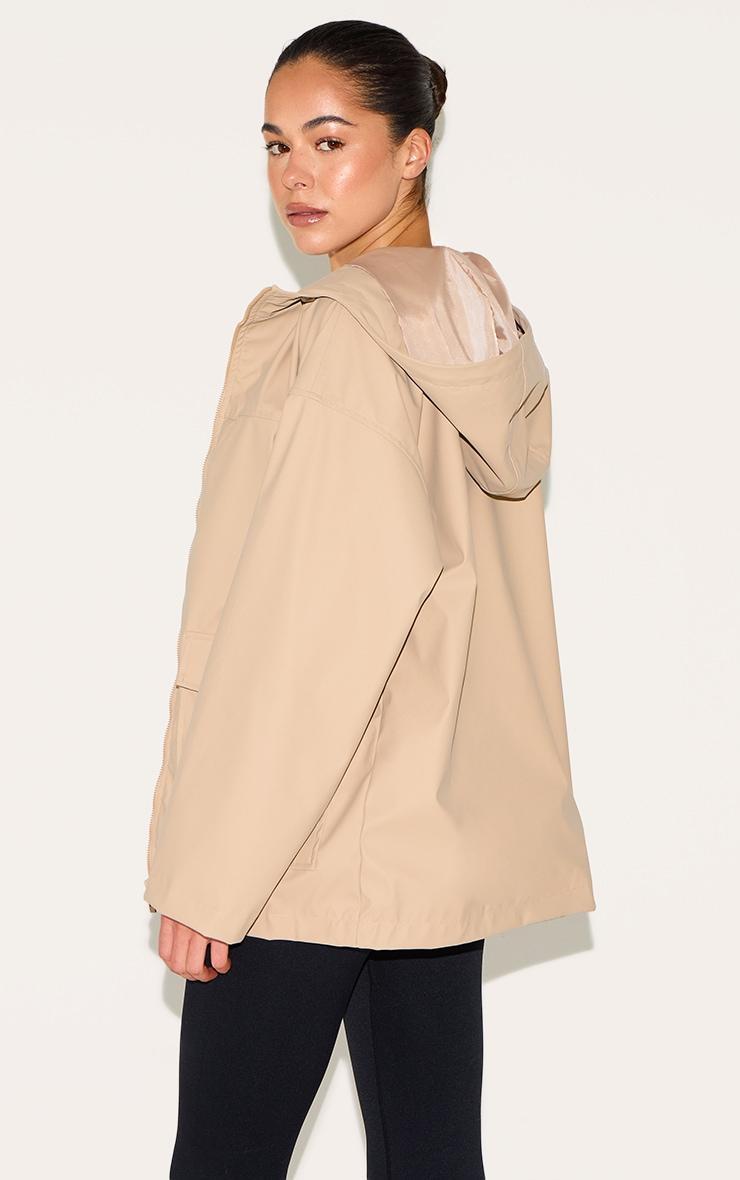 Beige Rubberised Zip Up Jacket With Hood Product Image