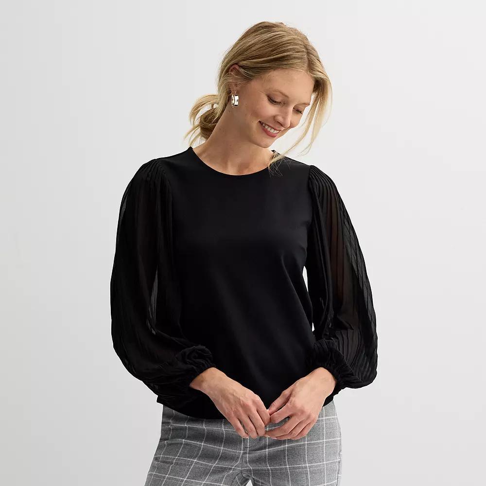 Women's Nine West Sheer Pleated Long Sleeve Top, Size: Medium, Australian Orchid Product Image