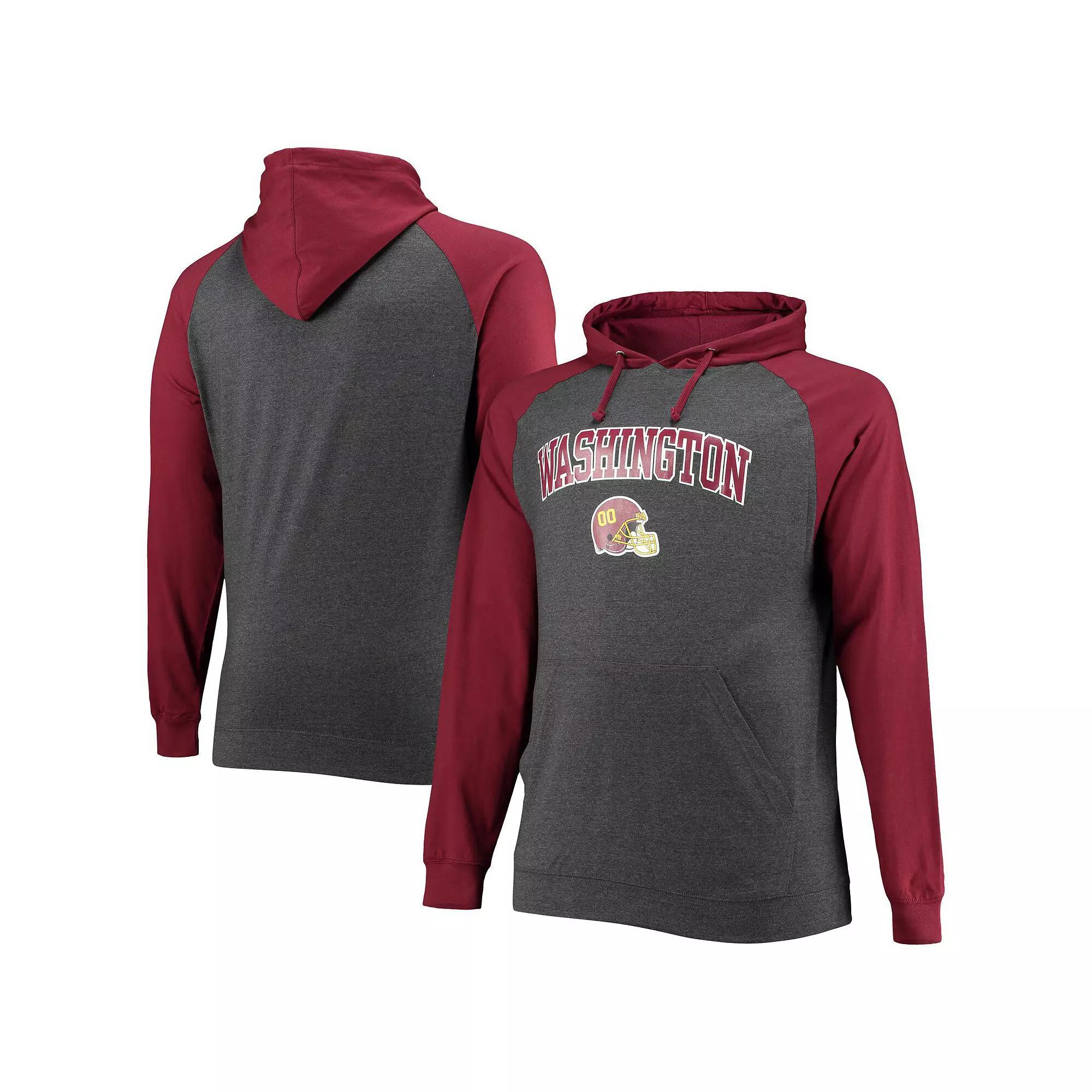Mens Fanatics Branded Burgundy/Heathered Charcoal Washington Football Team Big & Tall Lightweight Raglan Pullover Hoodie Product Image