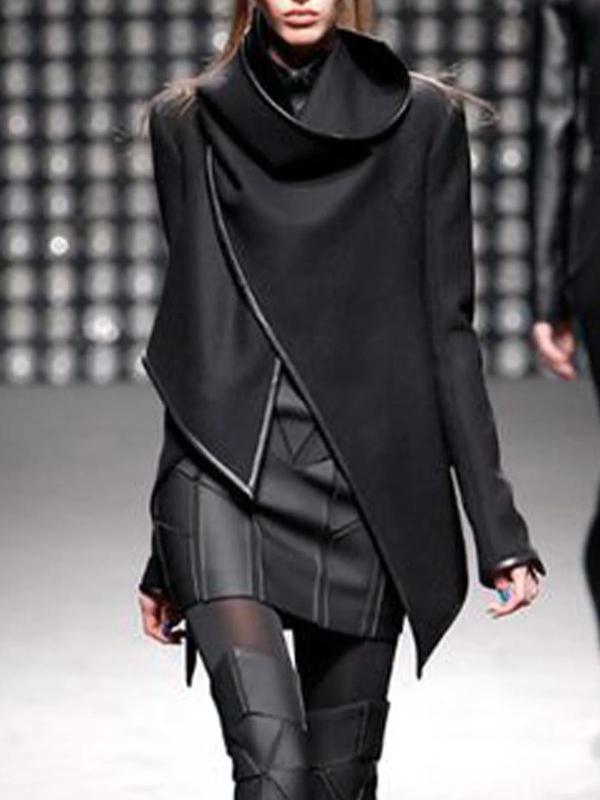 Original Asymmetric Split-Joint High-Neck Woolen Coat Product Image