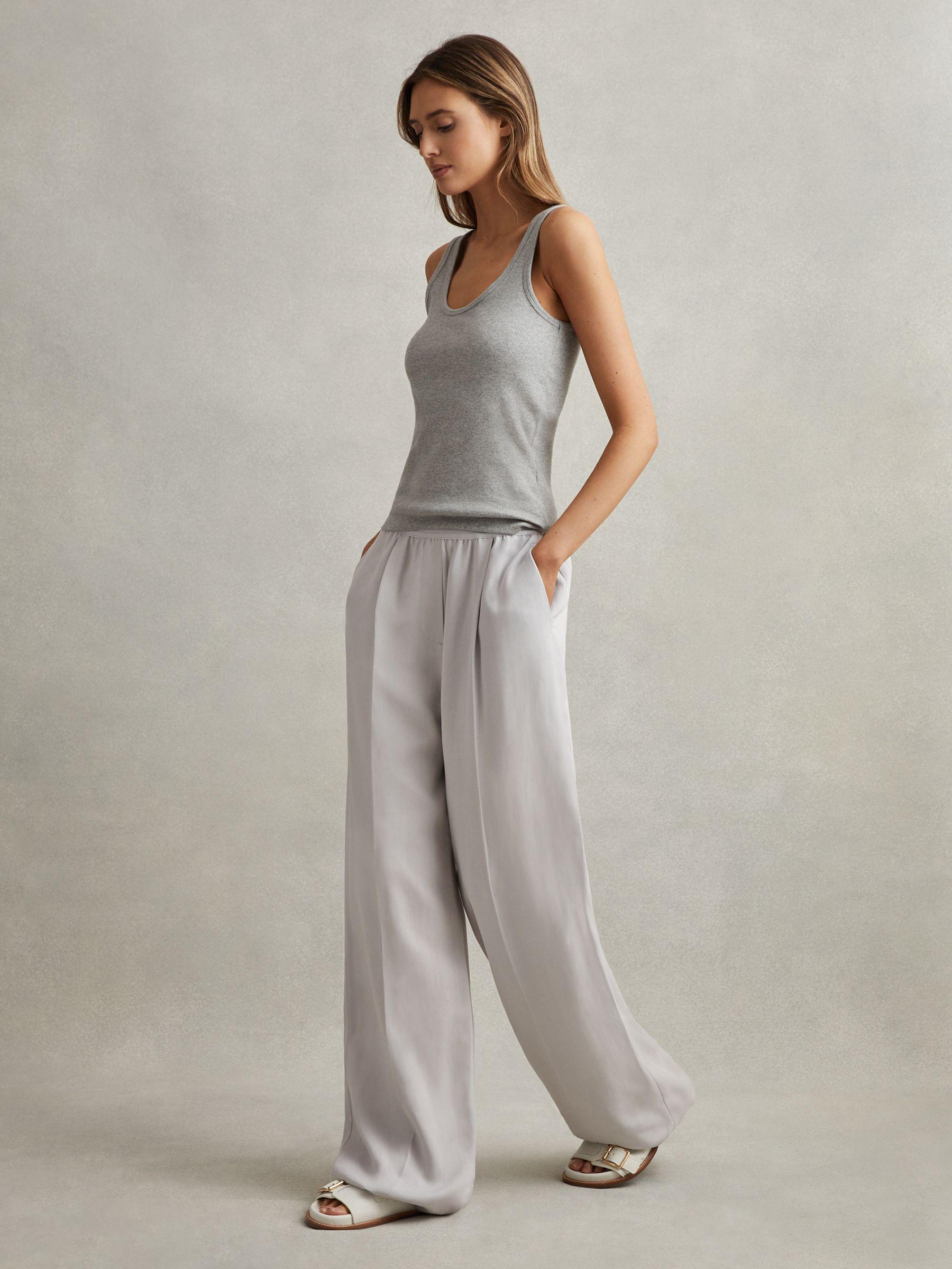 Lyocell-Linen Wide Leg Trousers in Light Blue Product Image