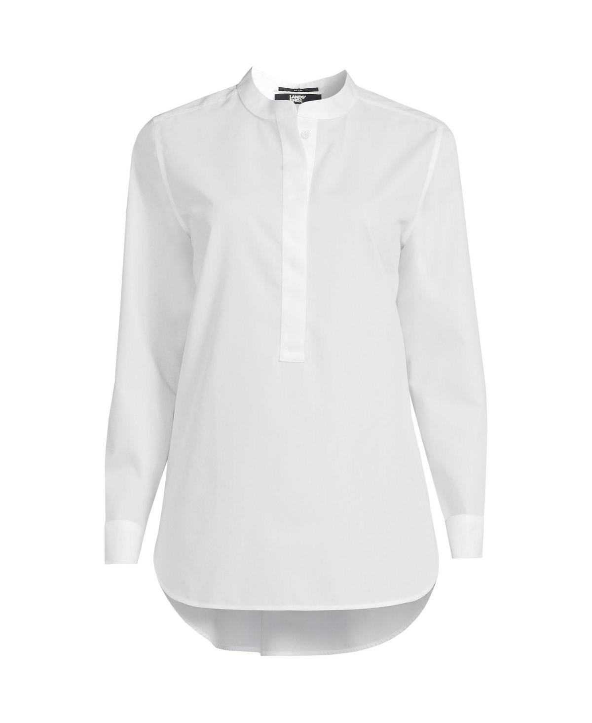 Women's Lands' End No Iron Long Sleeve Banded Collar Popover Shirt, Size: Large, White Product Image