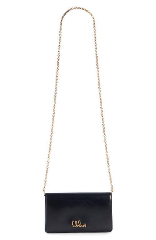 CHLOÉ Iconic Flap Wallet On Chain In Shiny Calfskin In Black Product Image