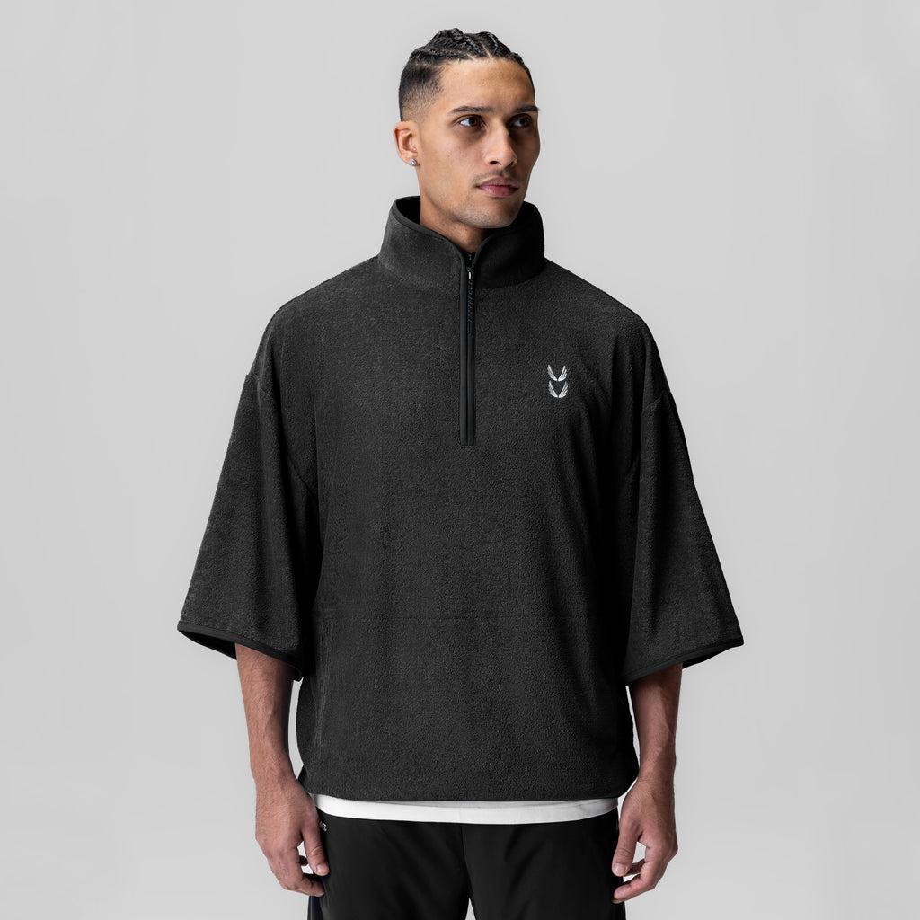 1057. Towel Terry Quarter Zip Oversized Tee - Black Product Image