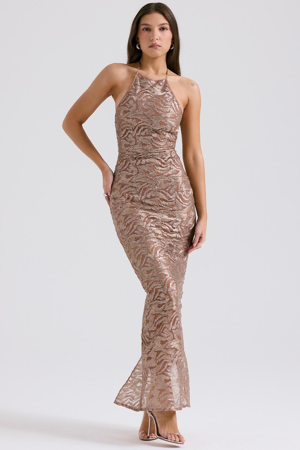 Giada  rose gold embroidered sequinned gown Product Image
