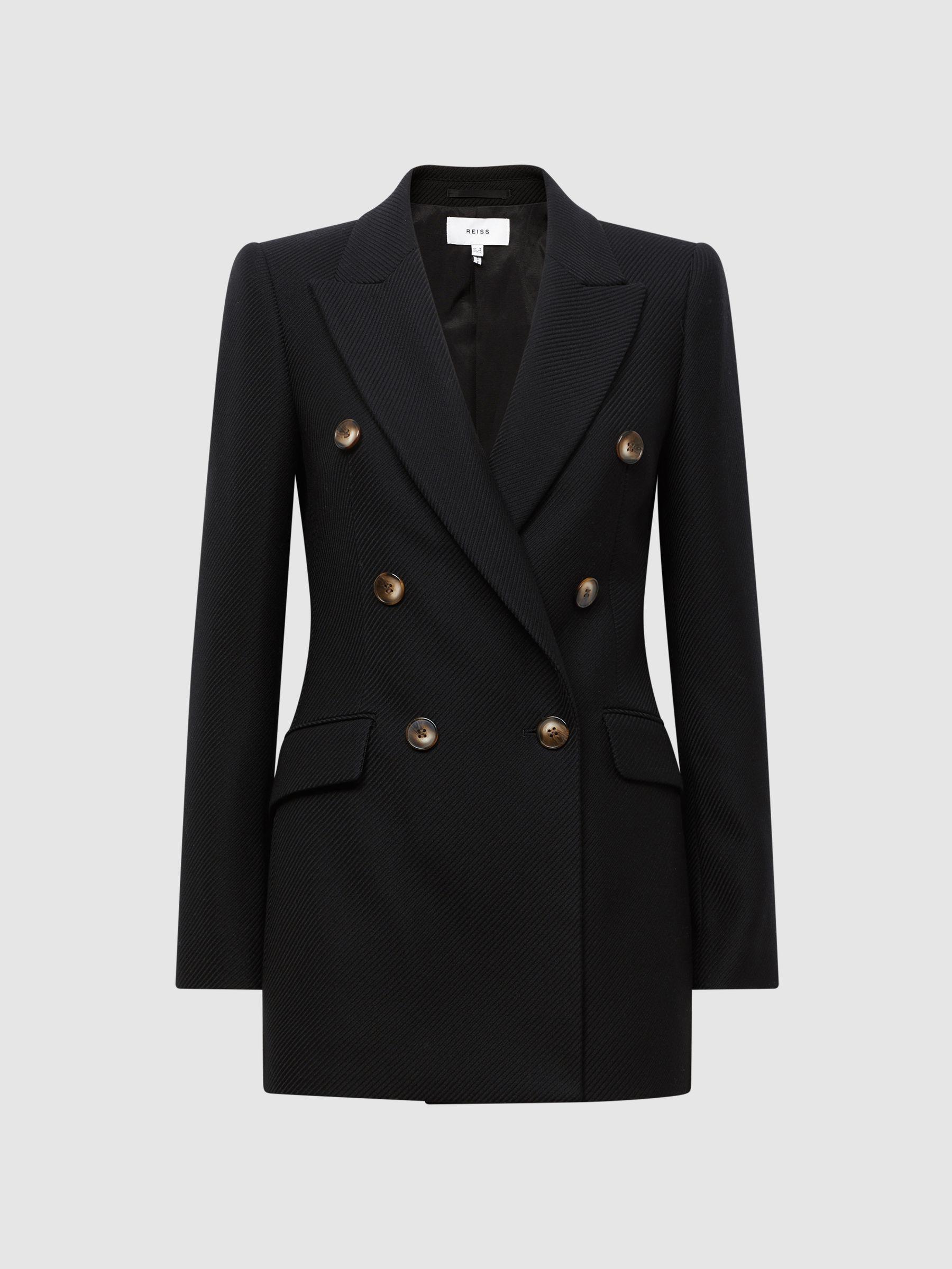 Double Breasted Twill Blazer in Black Product Image