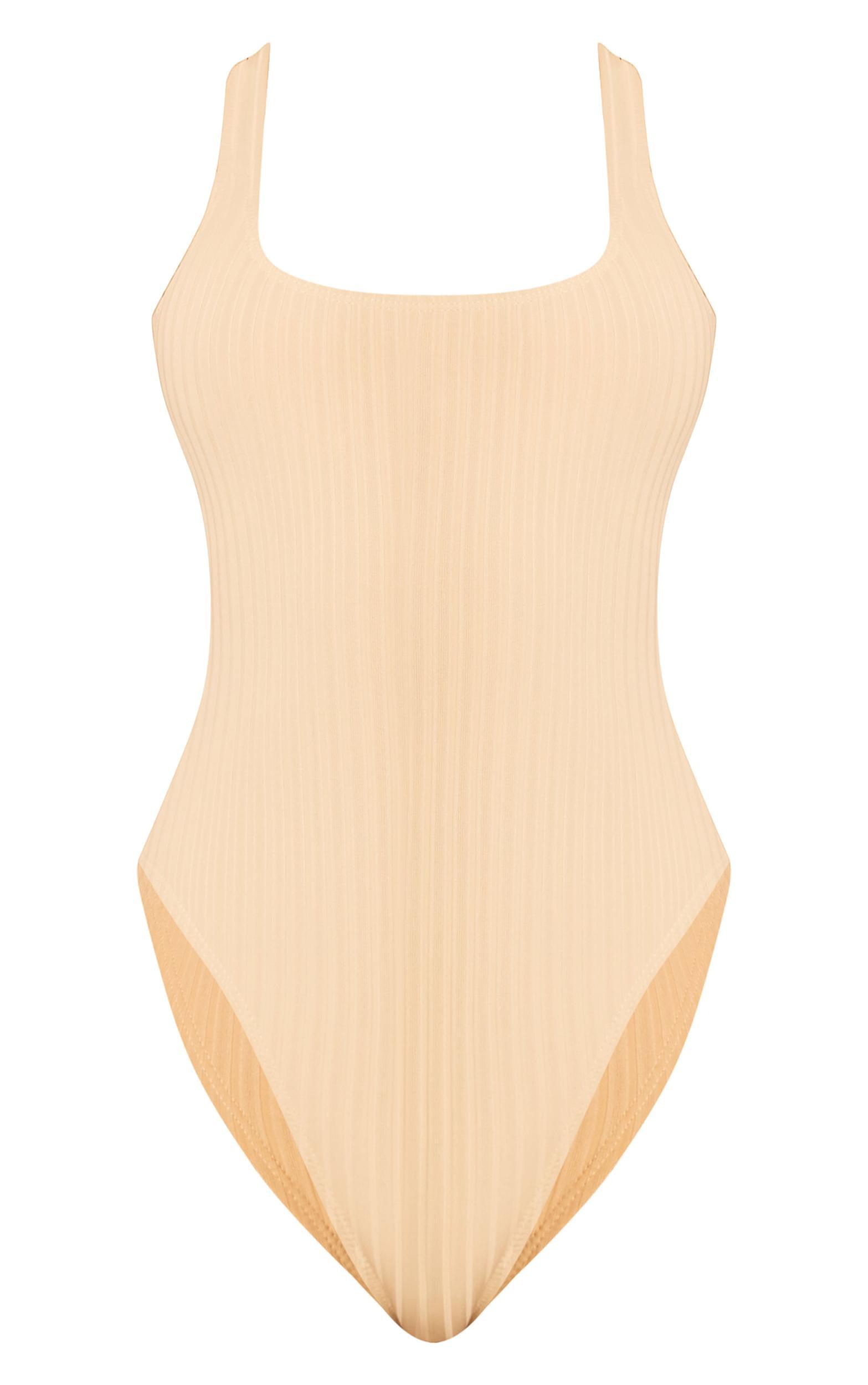 Cream Textured Stripe Scoop Swimsuit Product Image