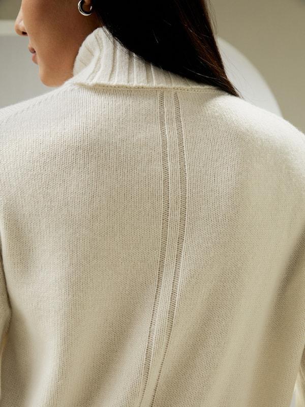 LILYSILK Womens Merino Wool Turtleneck Cashmere Sweater White Wool&Cashmere Luxurious Needlework Design Sweater S Product Image