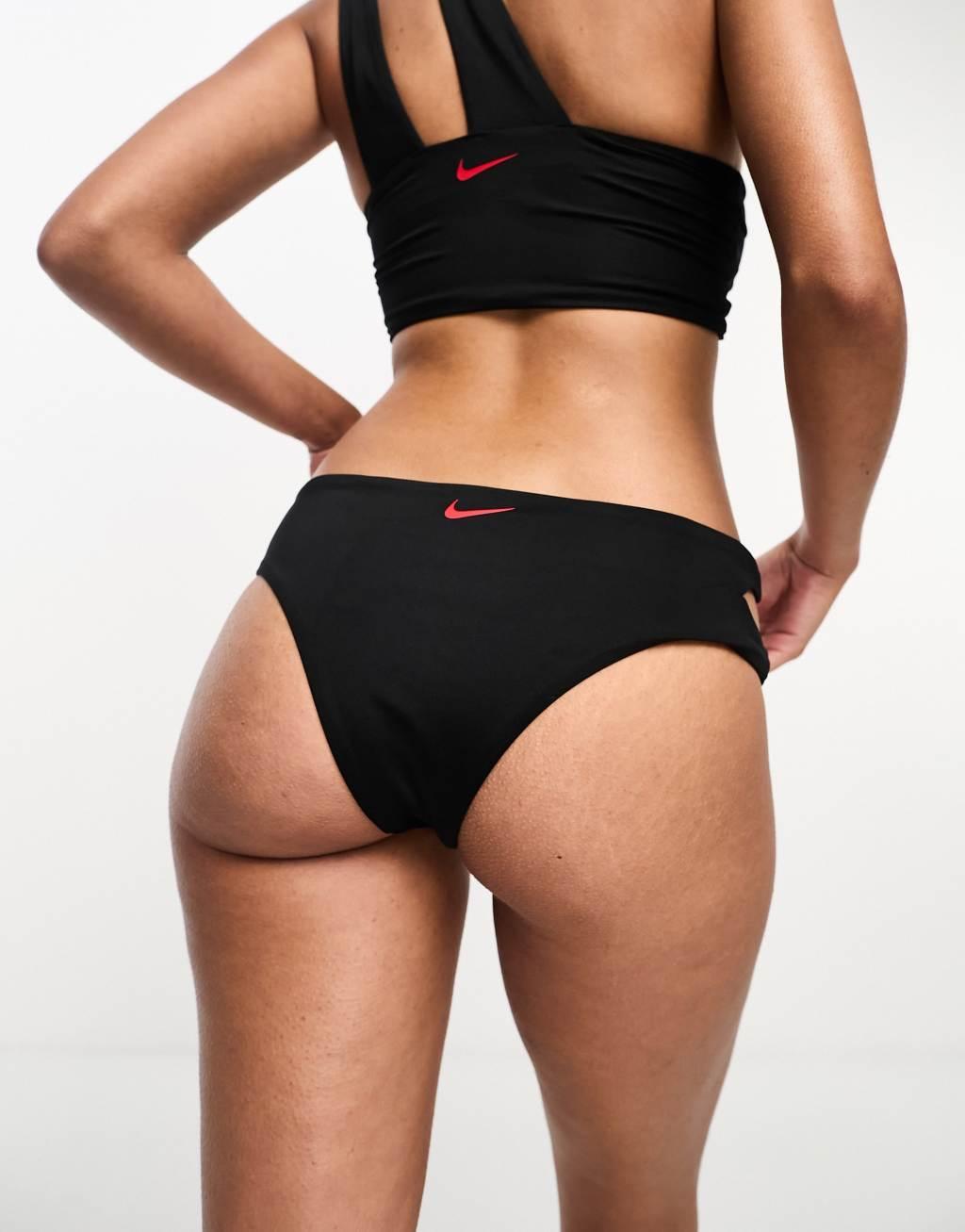 Nike Swimming Icon Sneakerkini asymmetrical bikini bottoms in black and red  Product Image