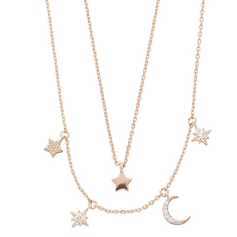 City Luxe Star & Moon Charm Necklace Set, Womens, Rose Gold Tone Clear Product Image