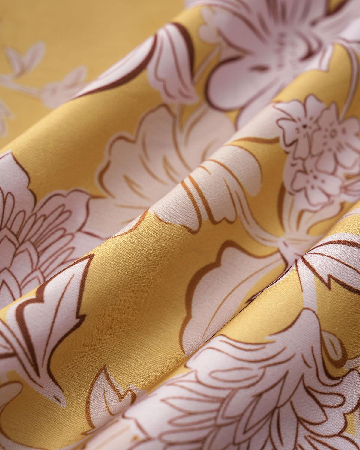 Yellow Floral Ruffle Bell Sleeve Shirt Product Image