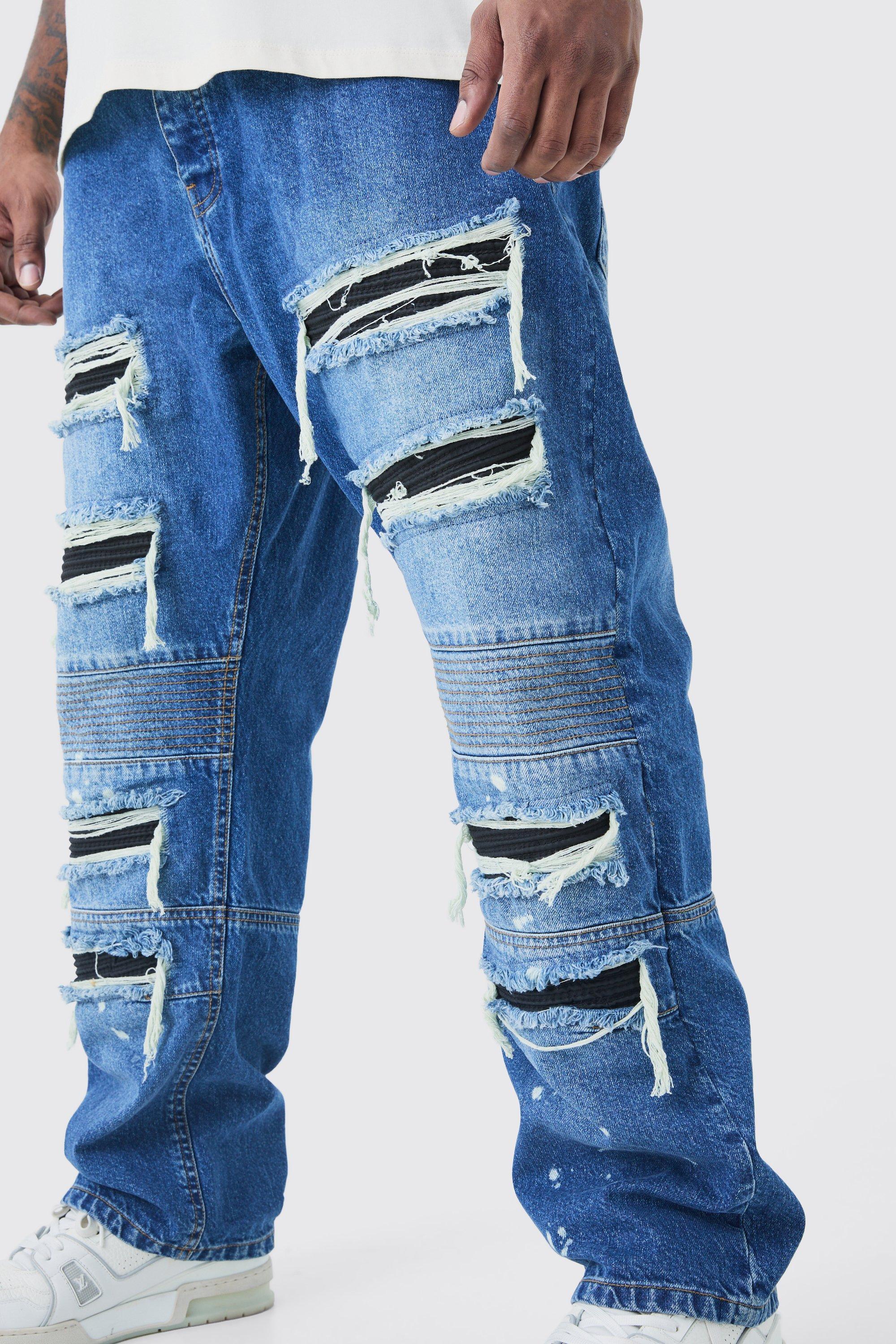 Mens Blue Plus Rip And Repair Straight Fit Jean, Blue Product Image