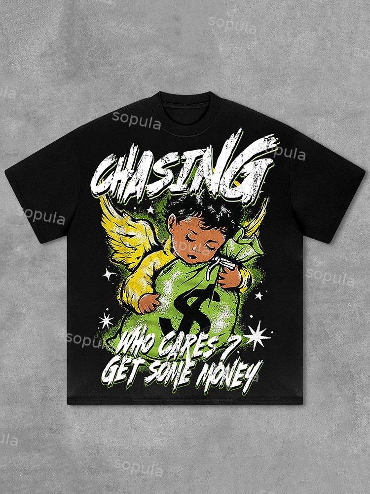 Sopula Chasing Money Graphic Print Cotton Retro T-Shirt Product Image