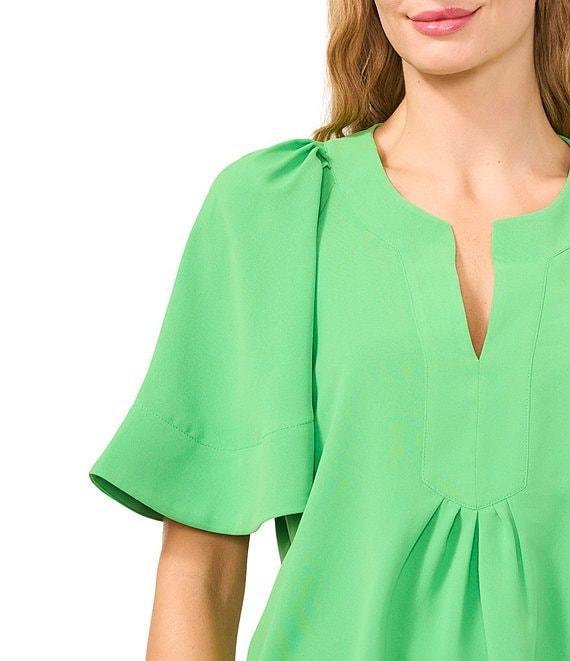 CeCe Split Round Neck Flutter Sleeve Blouse Product Image