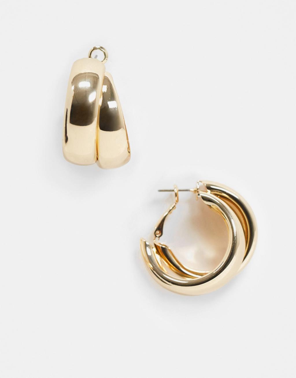 ASOS DESIGN hoop earrings with thick crossover design gold tone Product Image