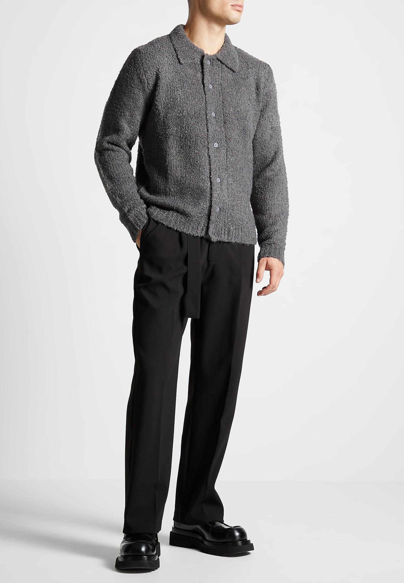 Boucle Knit Button Up Cardigan - Grey Male Product Image