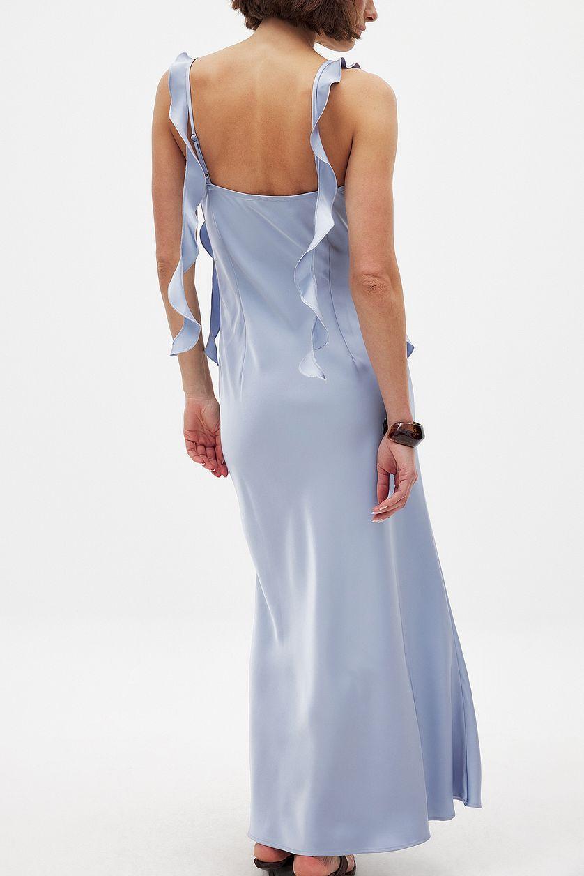 Satin Ruffle Shoulder Midi Dress Product Image