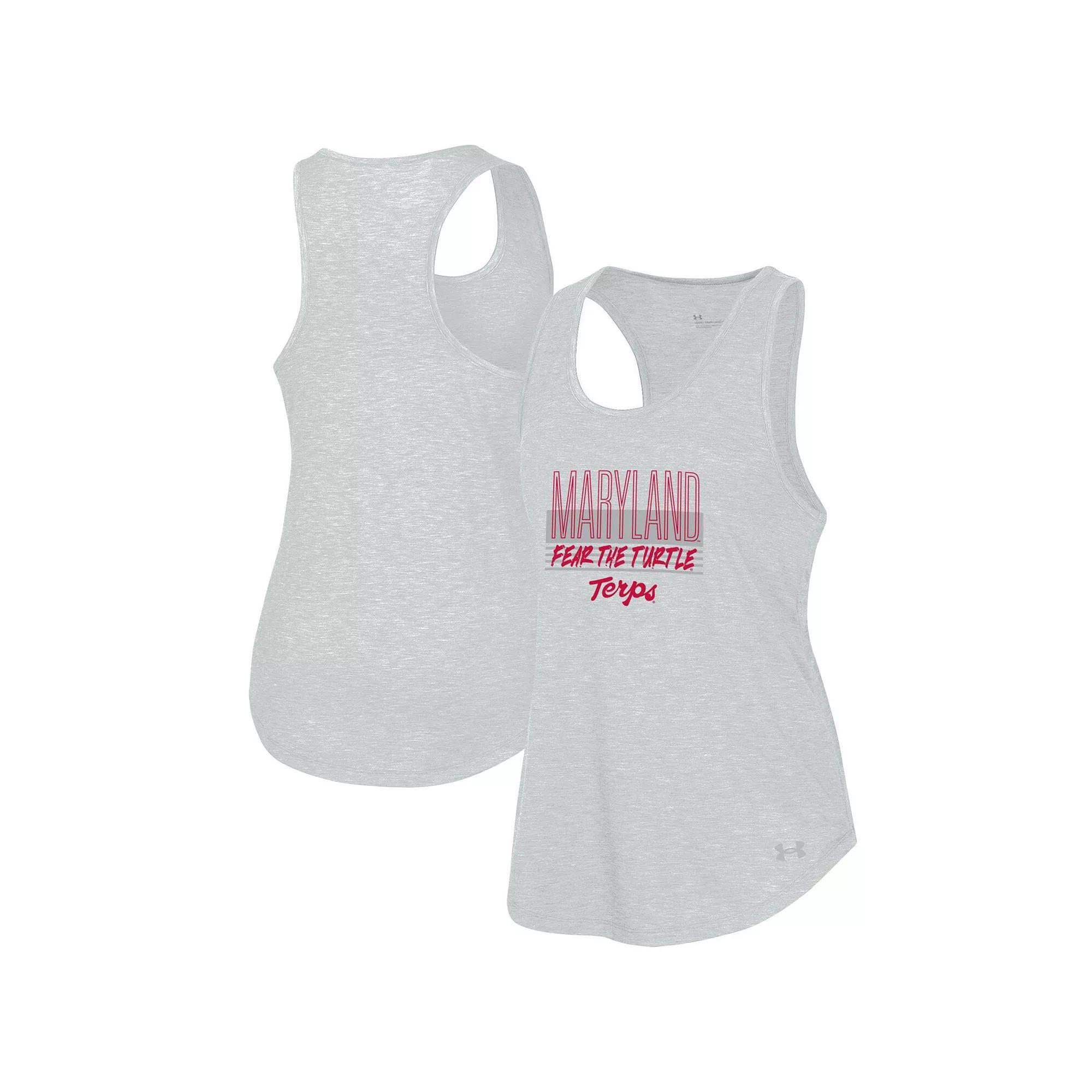 Women's Under Armour Heather Gray Maryland Terrapins Breezy Racerback Tri-Blend Tank Top, Size: XL, Grey Product Image