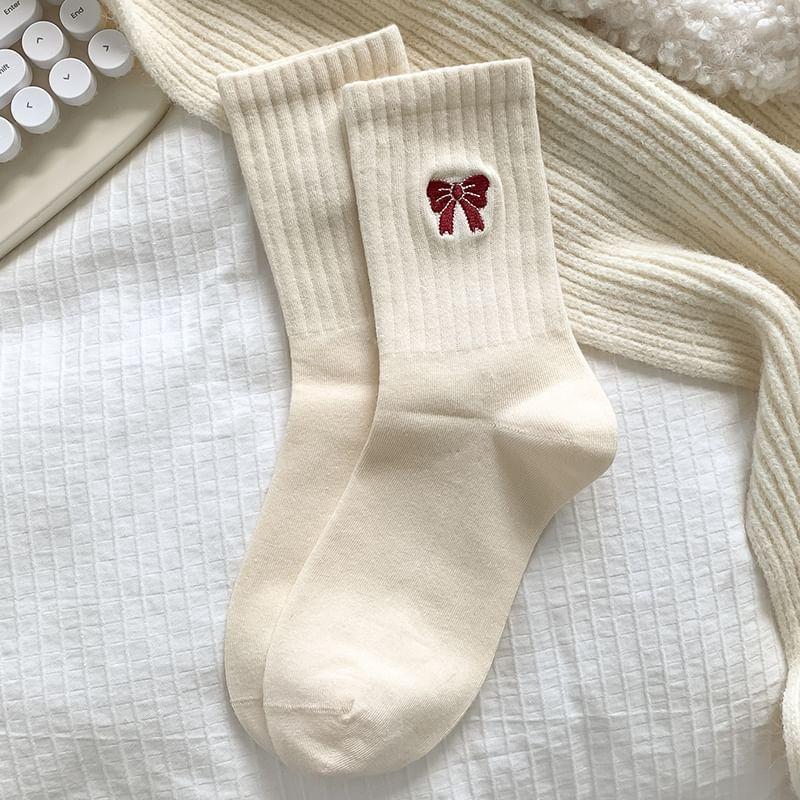 Striped Socks / Bow Embroidered Socks / Set Product Image