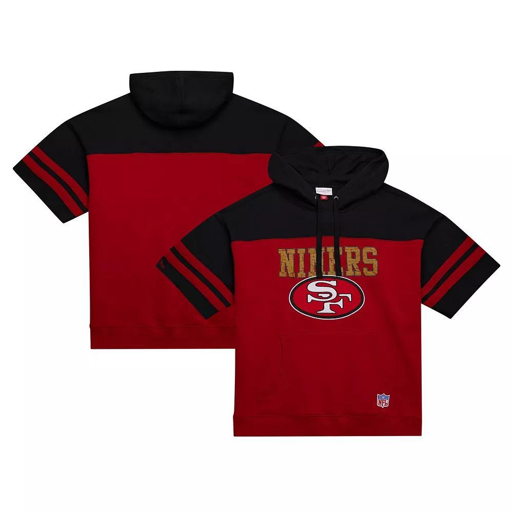 Men's Mitchell & Ness Scarlet San Francisco 49ers  Off Field Vintage Logo Short Sleeve Pullover Hoodie, Size: Large, Red Product Image