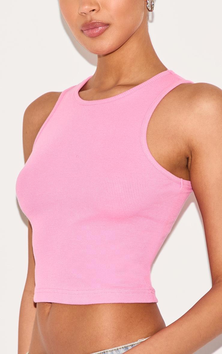 Pink Basic Rib Racer Crop Top Product Image