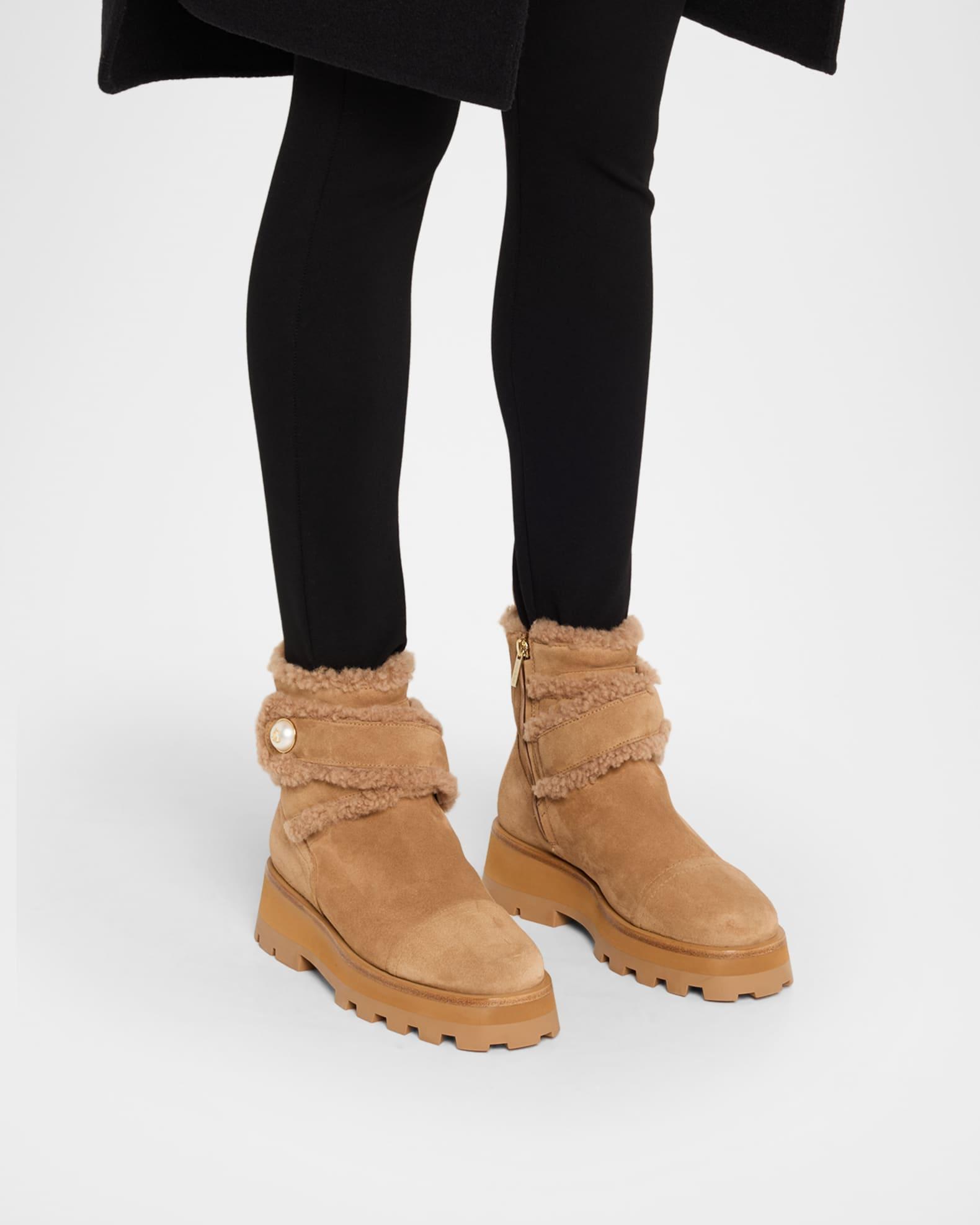 Meena Suede and Shearling Zip Ankle Boots Product Image