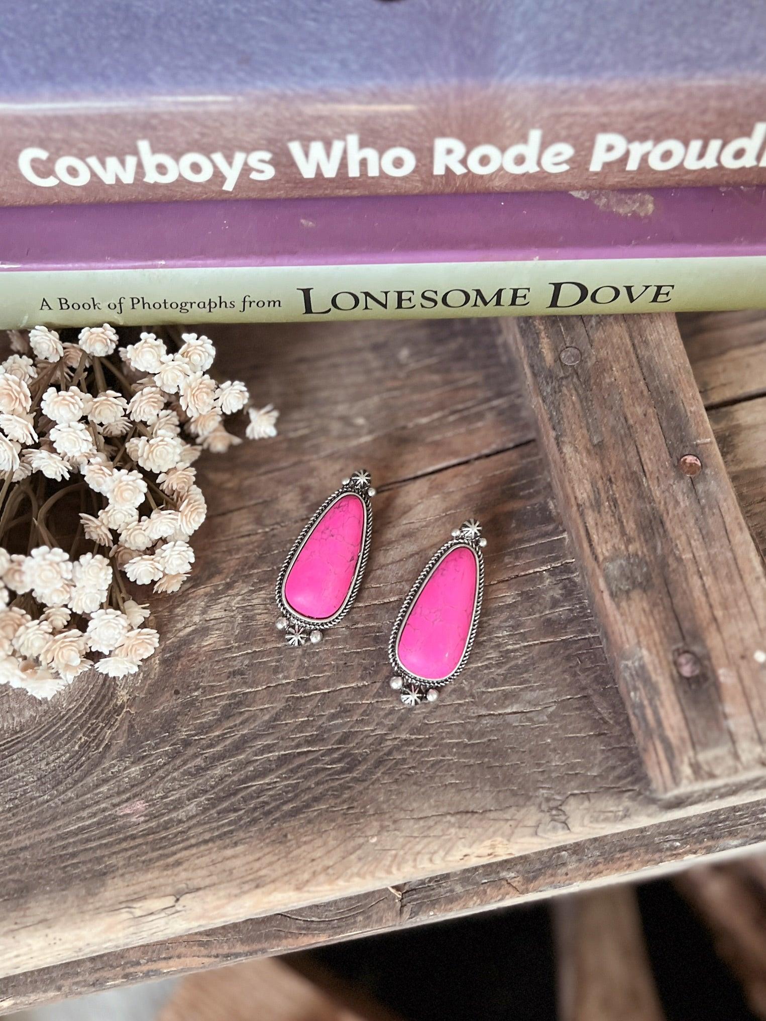 Big Pink Stone Post Earrings Product Image