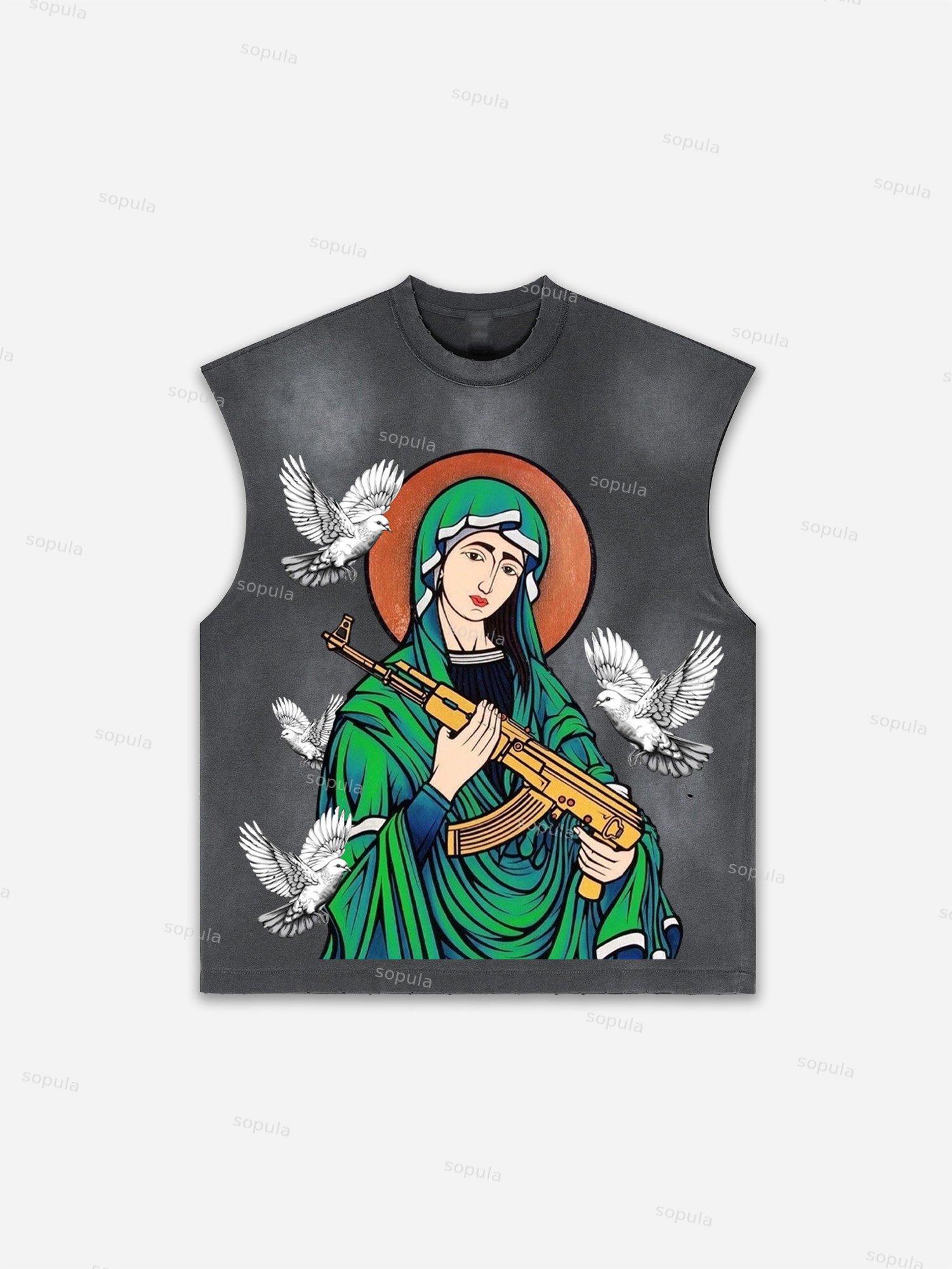 Street Abstract Portrait Print Distressed Tank Top Product Image