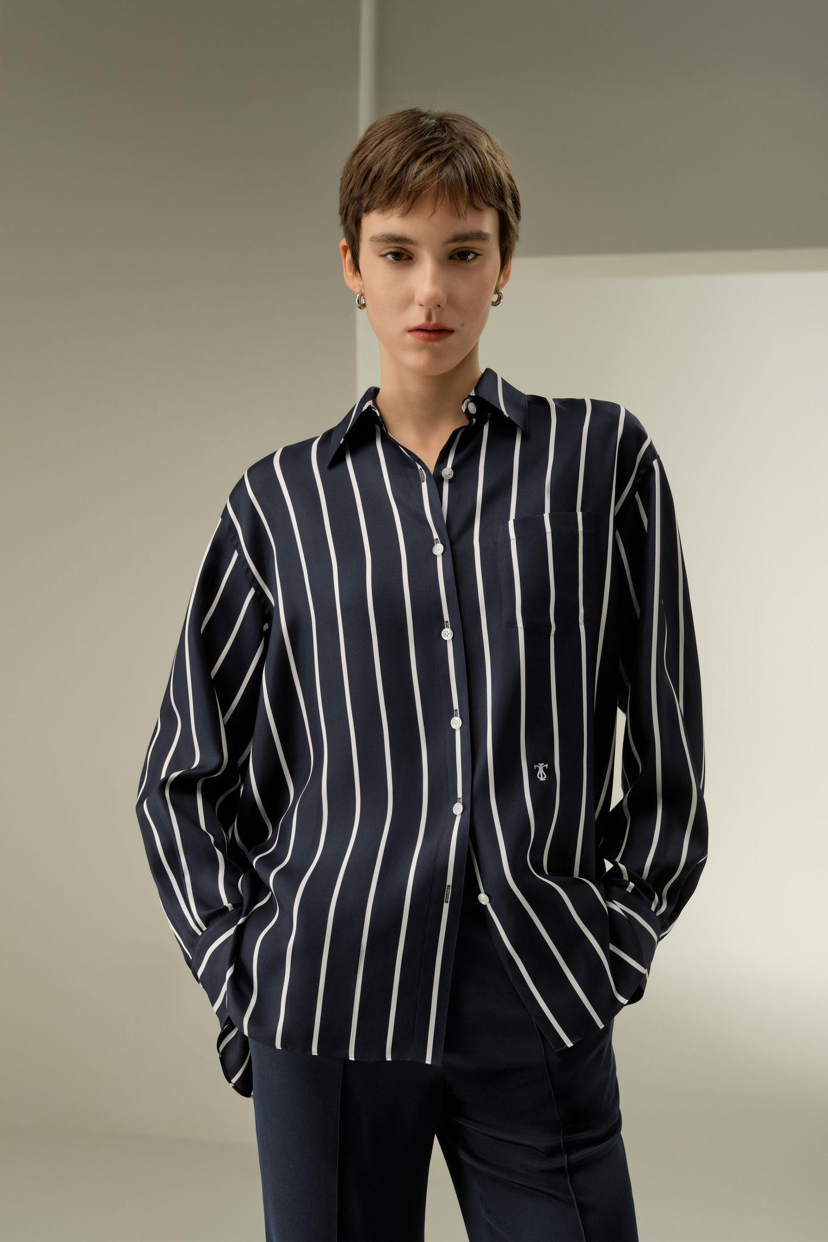 Silk Twill Striped Button-Down Shirt Product Image