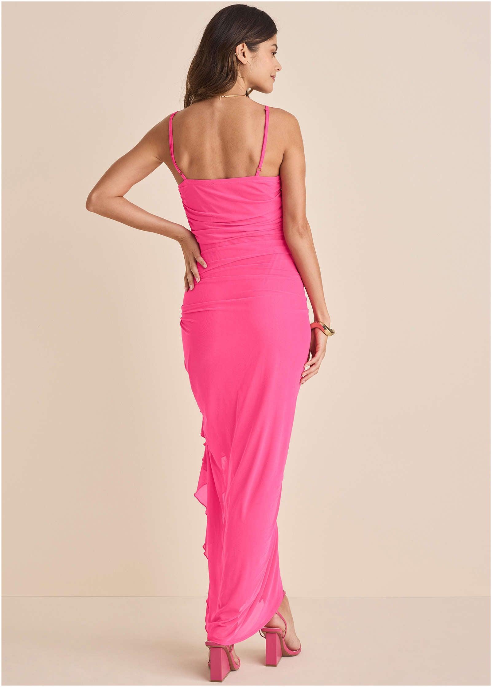 Side Ruffle Mesh Maxi - Pink Product Image