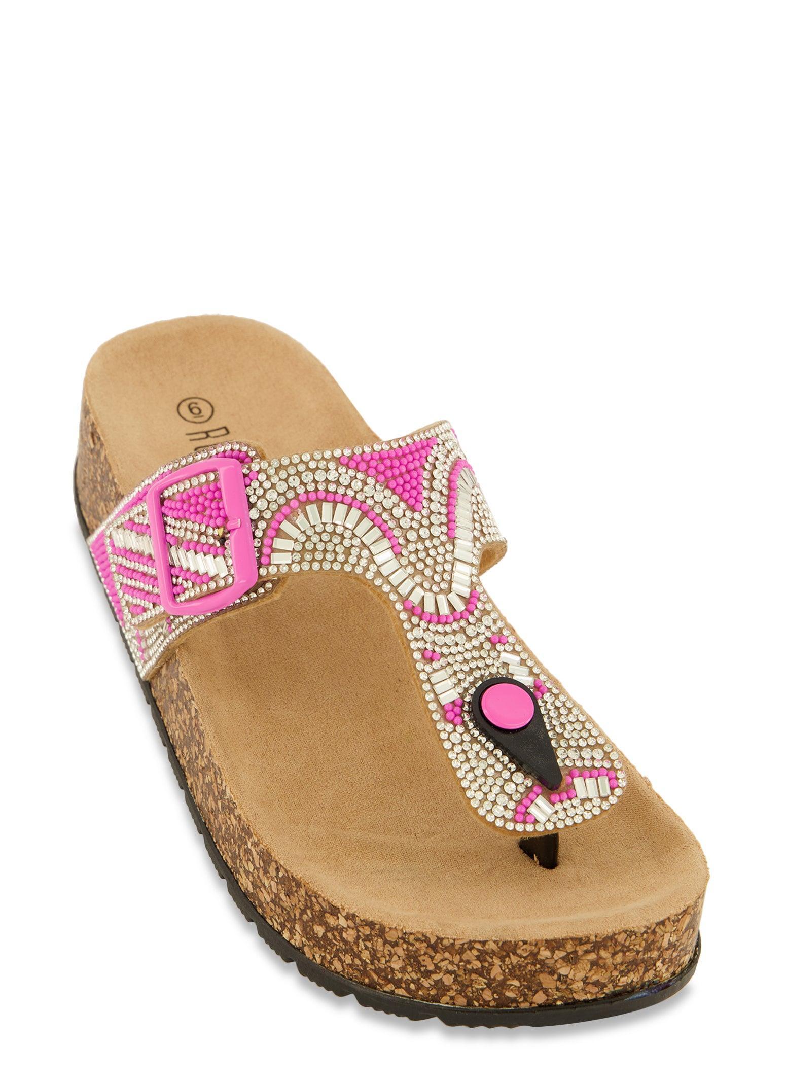 Womens Embellished Footbed Thong Sandals Product Image