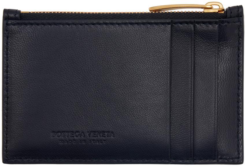 BOTTEGA VENETA Navy Zipped Card Case In 8837 Space Gold Product Image