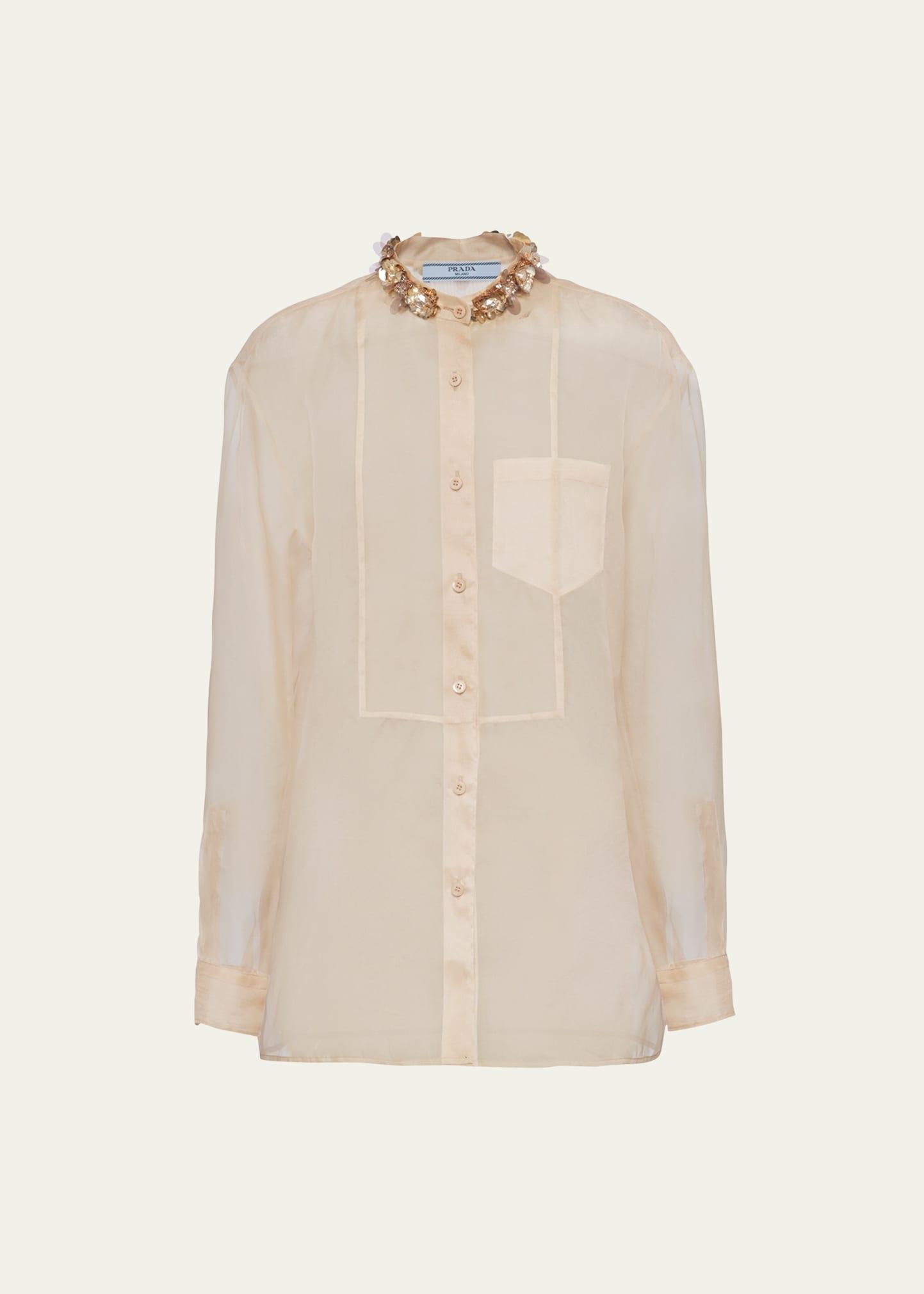 Organza Embellished Button Up Top Product Image