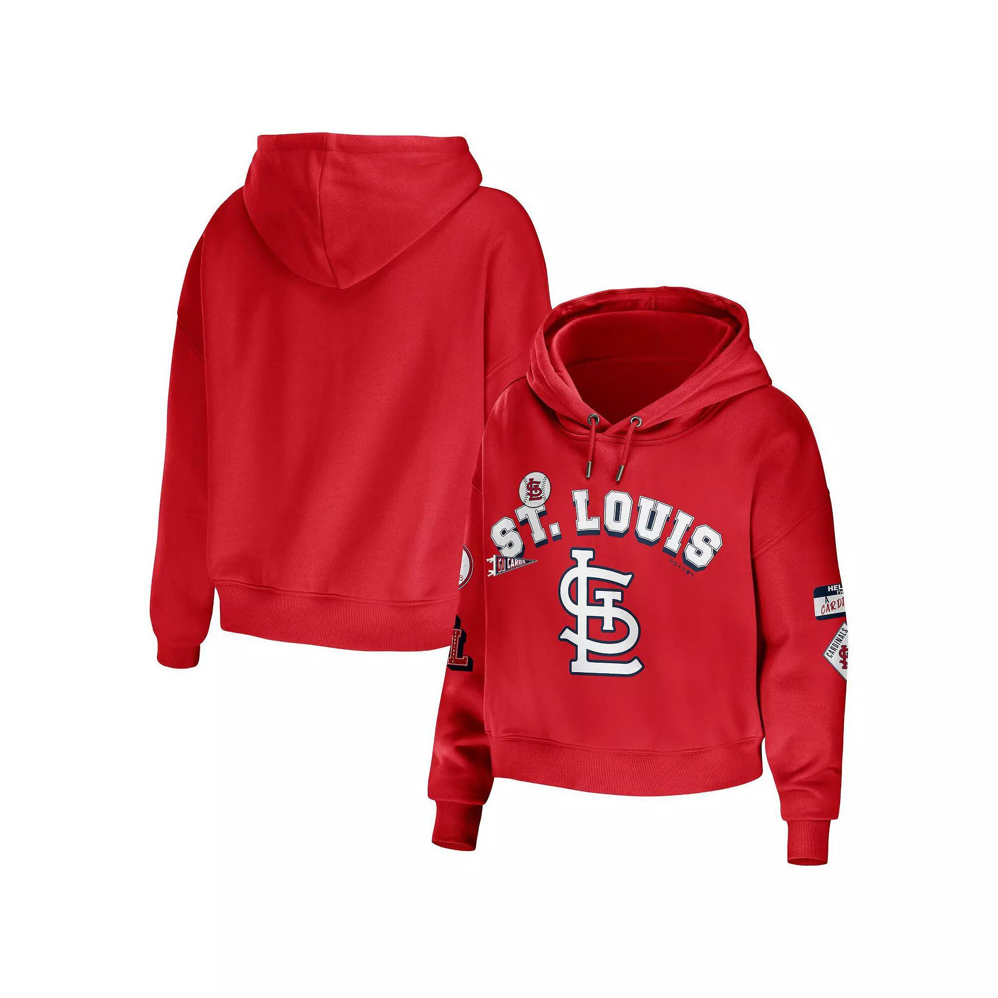 Women's WEAR by Erin Andrews Red St. Louis Cardinals Modest Patches Cropped Pullover Hoodie, Size: XL Product Image