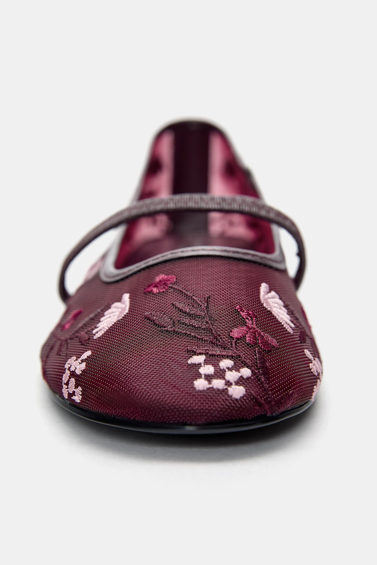 Embroidered mesh ballet flats Product Image