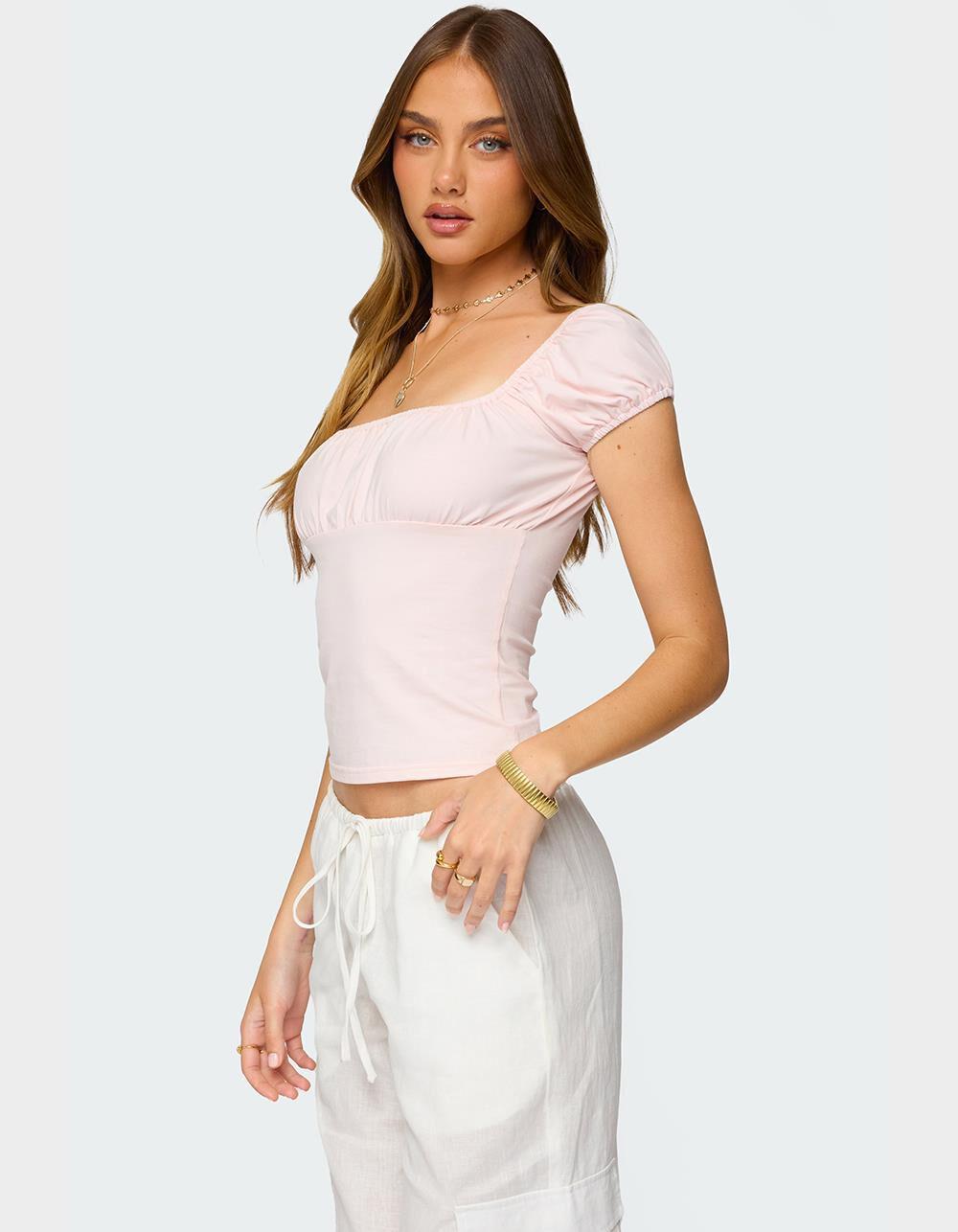 EDIKTED Oleana Gathered Bust Top - LIGHT PINK Product Image