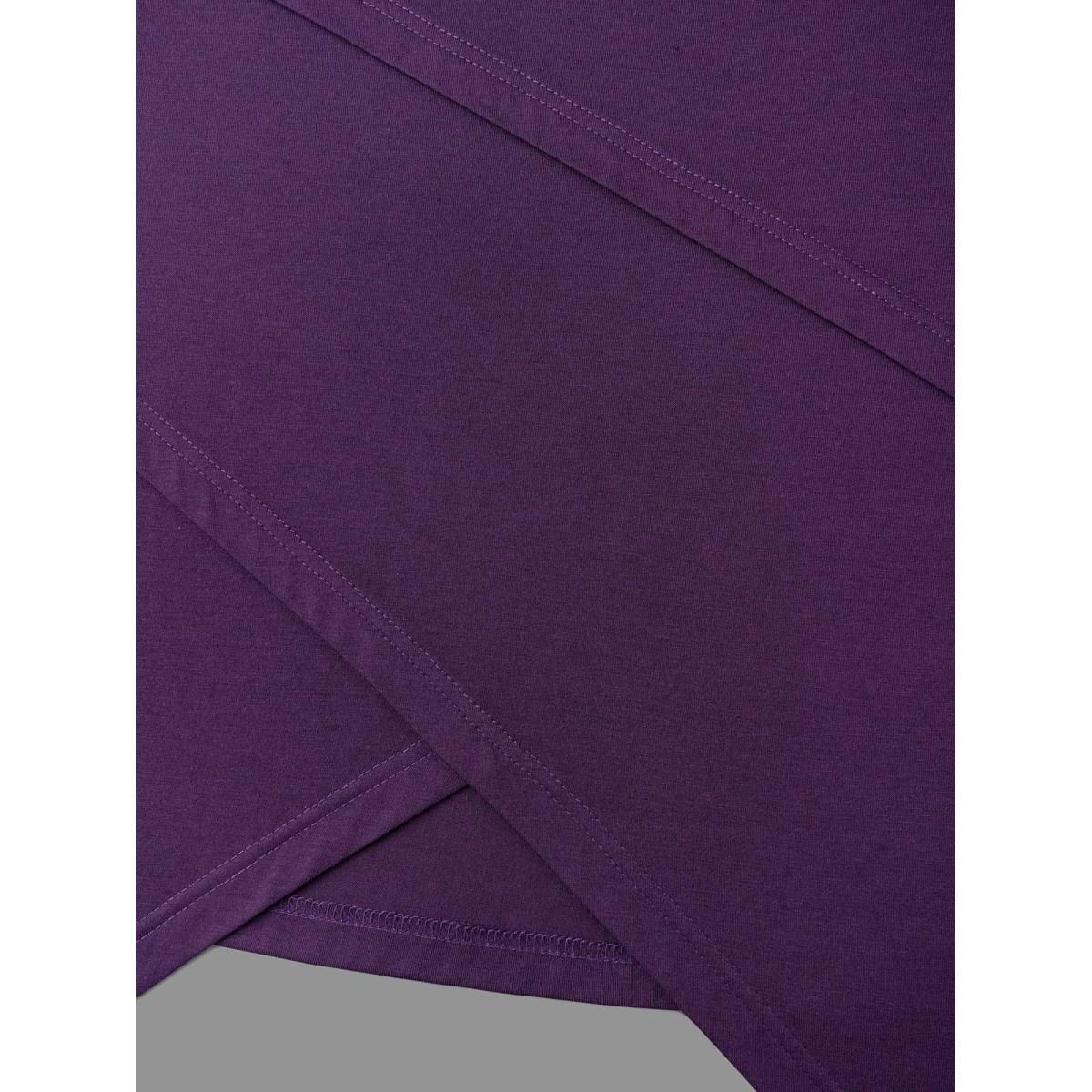 Plus Size Asymmetrical Hem Overlap Long T-shirt Eggplant Women Leisure Tucked seam Round Neck Loose Casual T-shirts BloomChic 14-16/1X Product Image