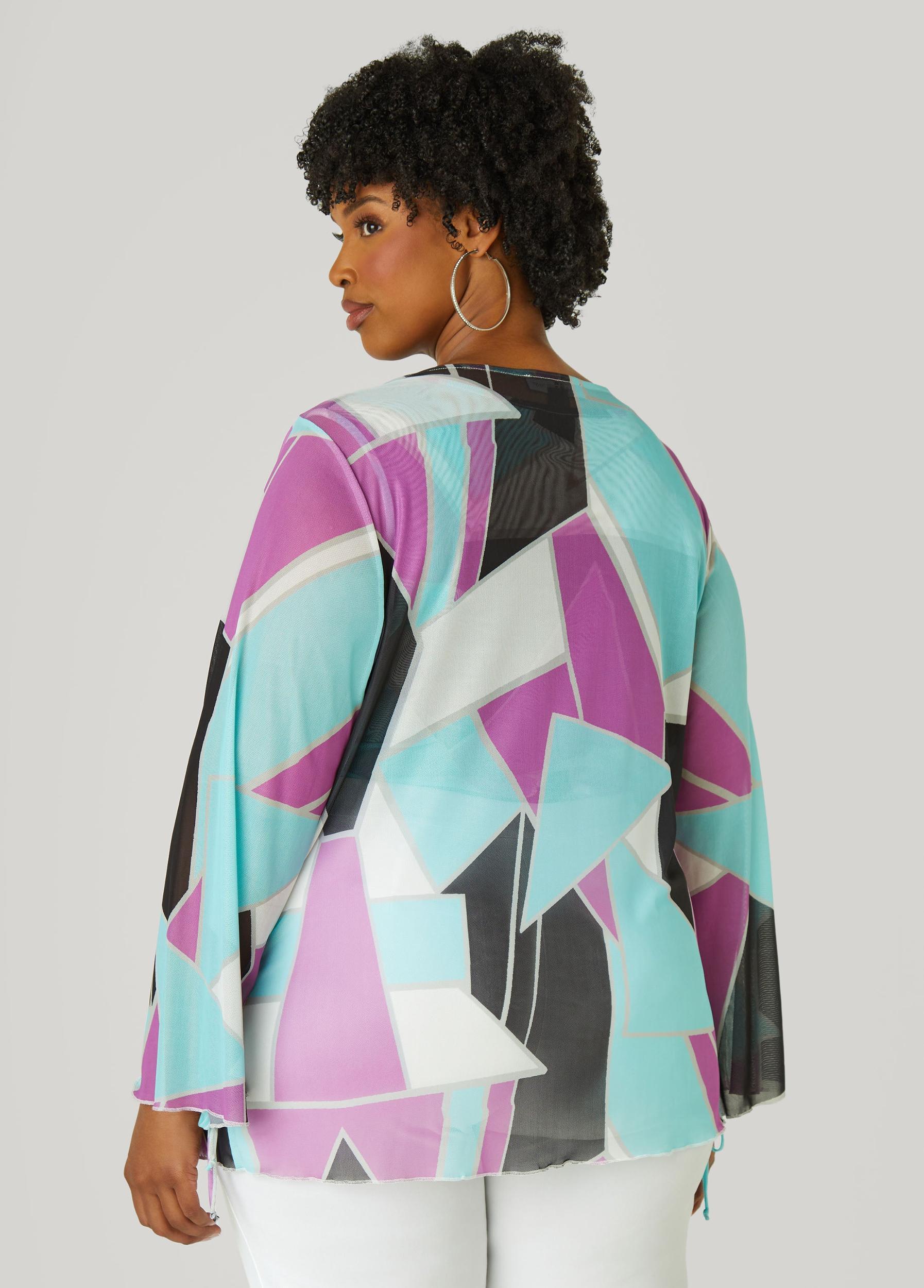Plus Size Tie Front Abstract Mesh Top Ashley Stewart Product Image