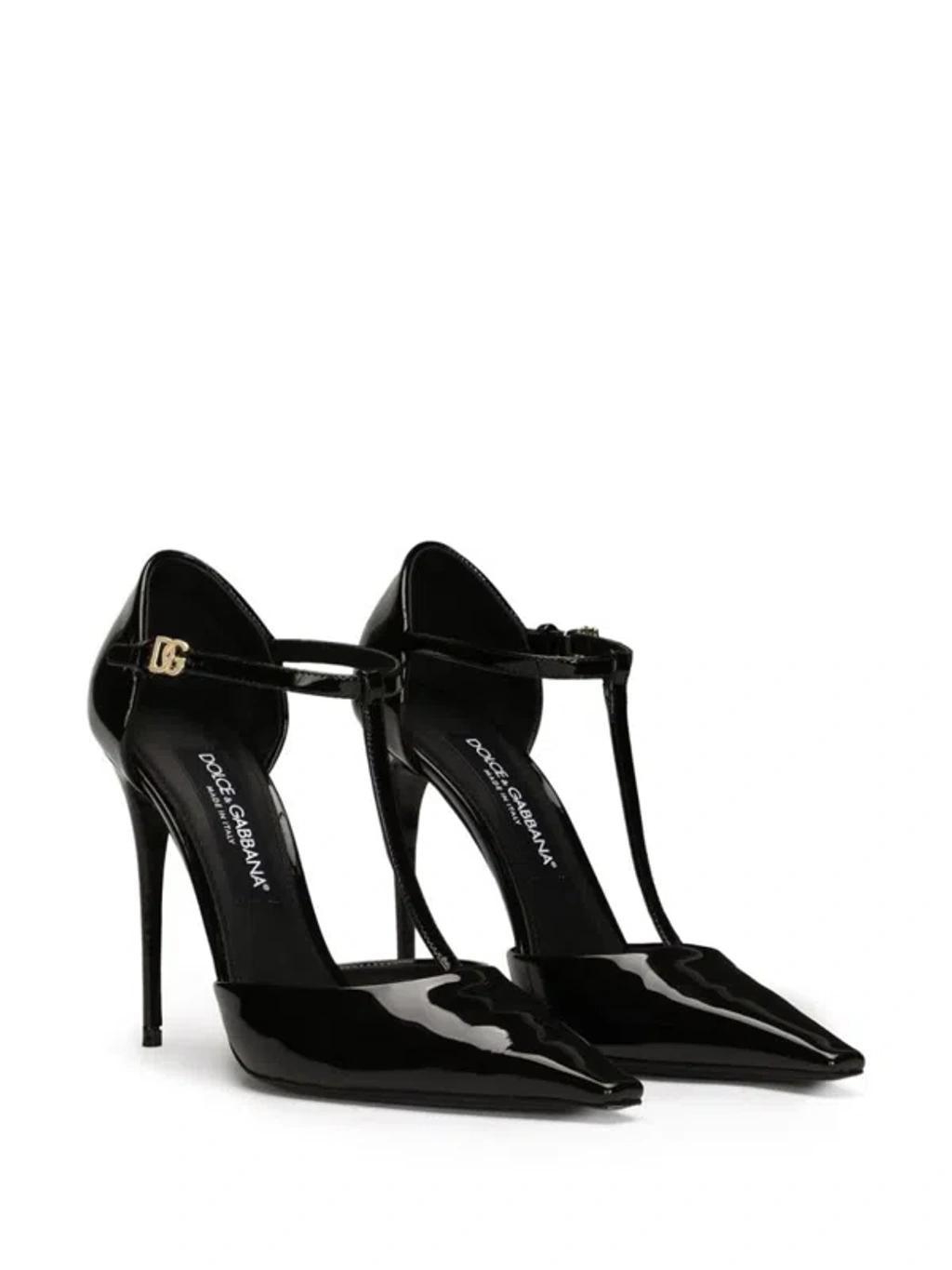 DOLCE & GABBANA Black Patent Leather T-strap Heel Pumps Shoes Product Image