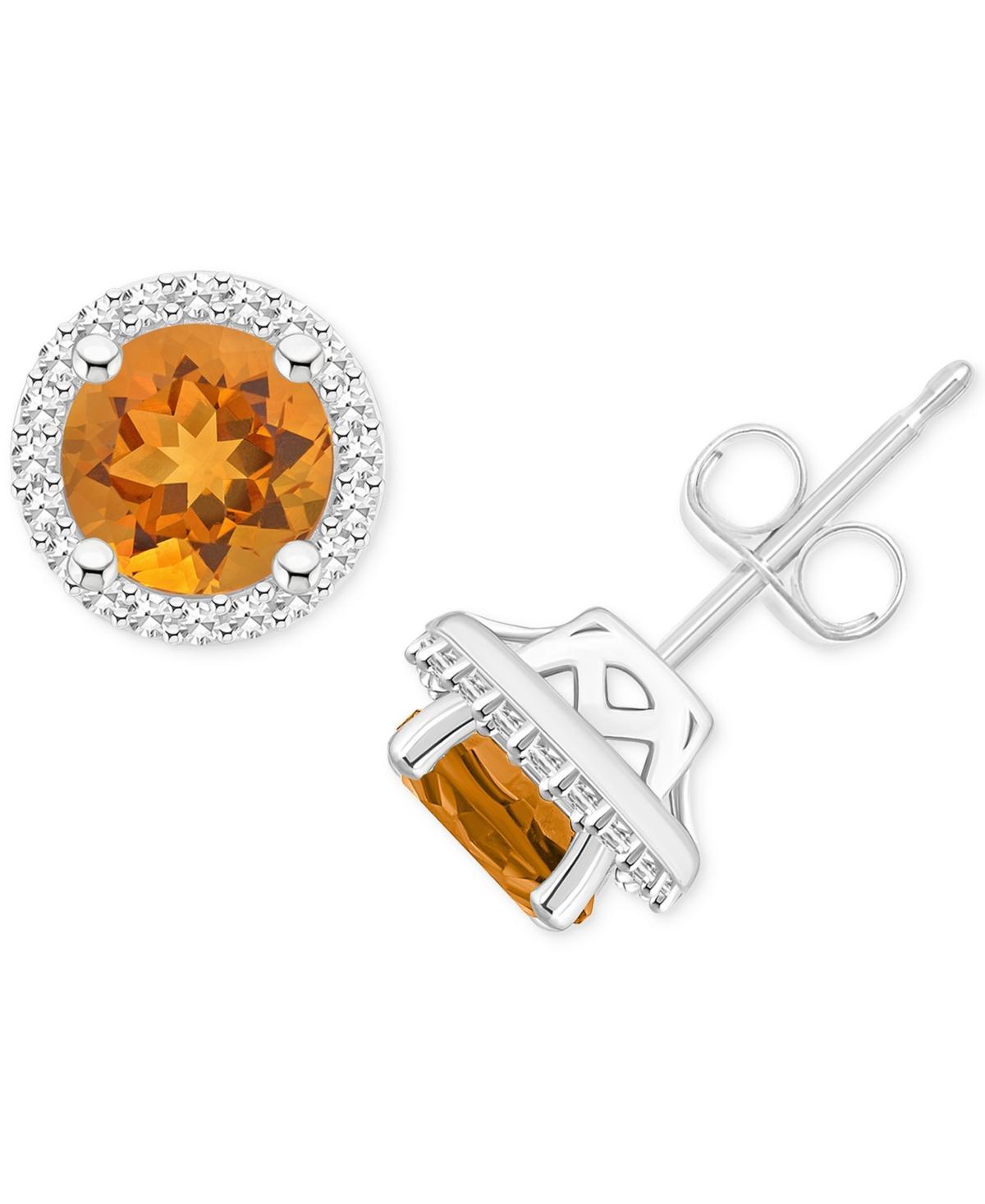 Celebration Gems Sterling Silver Gemstone & 1/5 Carat T.W. Diamond 6mm Halo Stud Earrings, Women's, Citrine Product Image