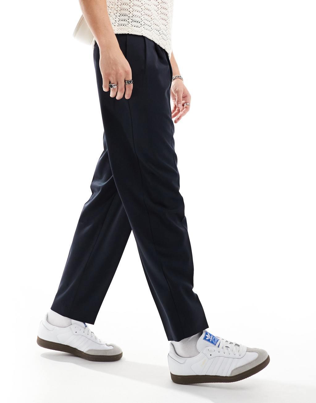 ASOS DESIGN oversized tapered dress pants with double pleat in navy Product Image