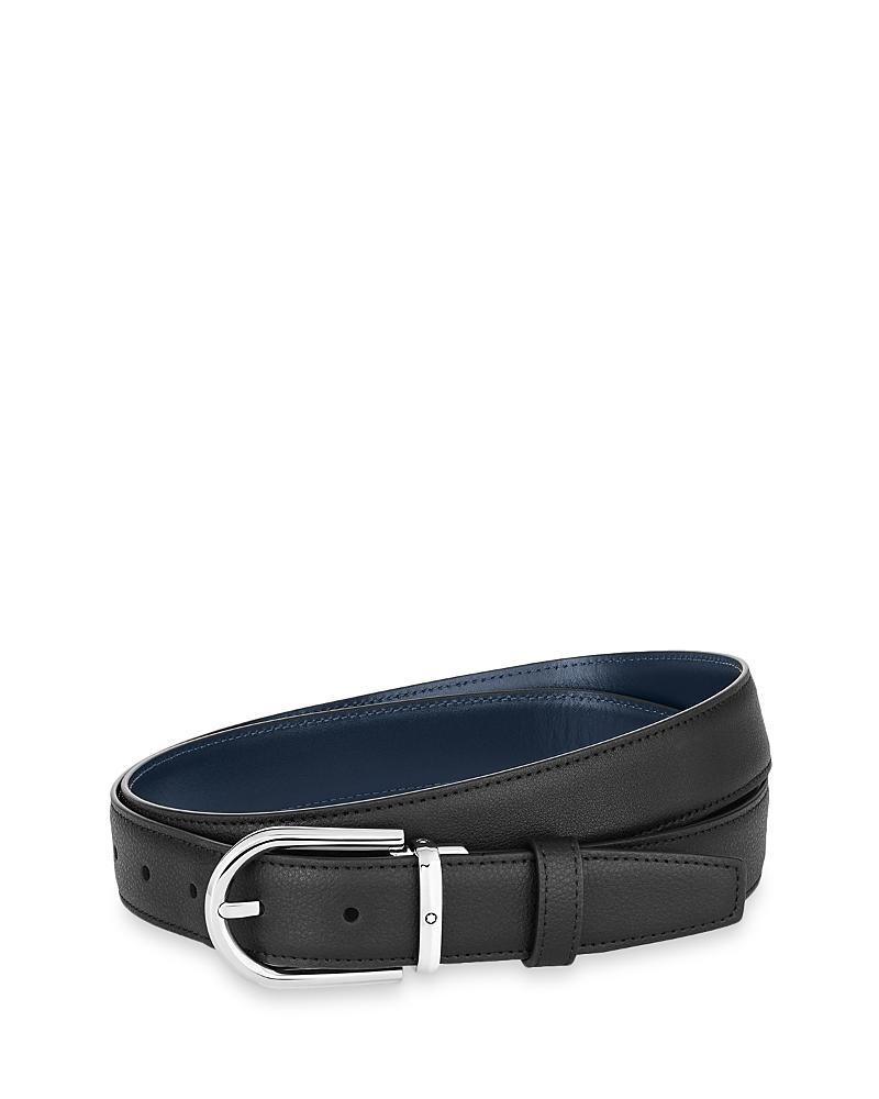 MONTBLANC Men's Horseshoe Palladium Reversible Leather Belt In Black/blue Product Image