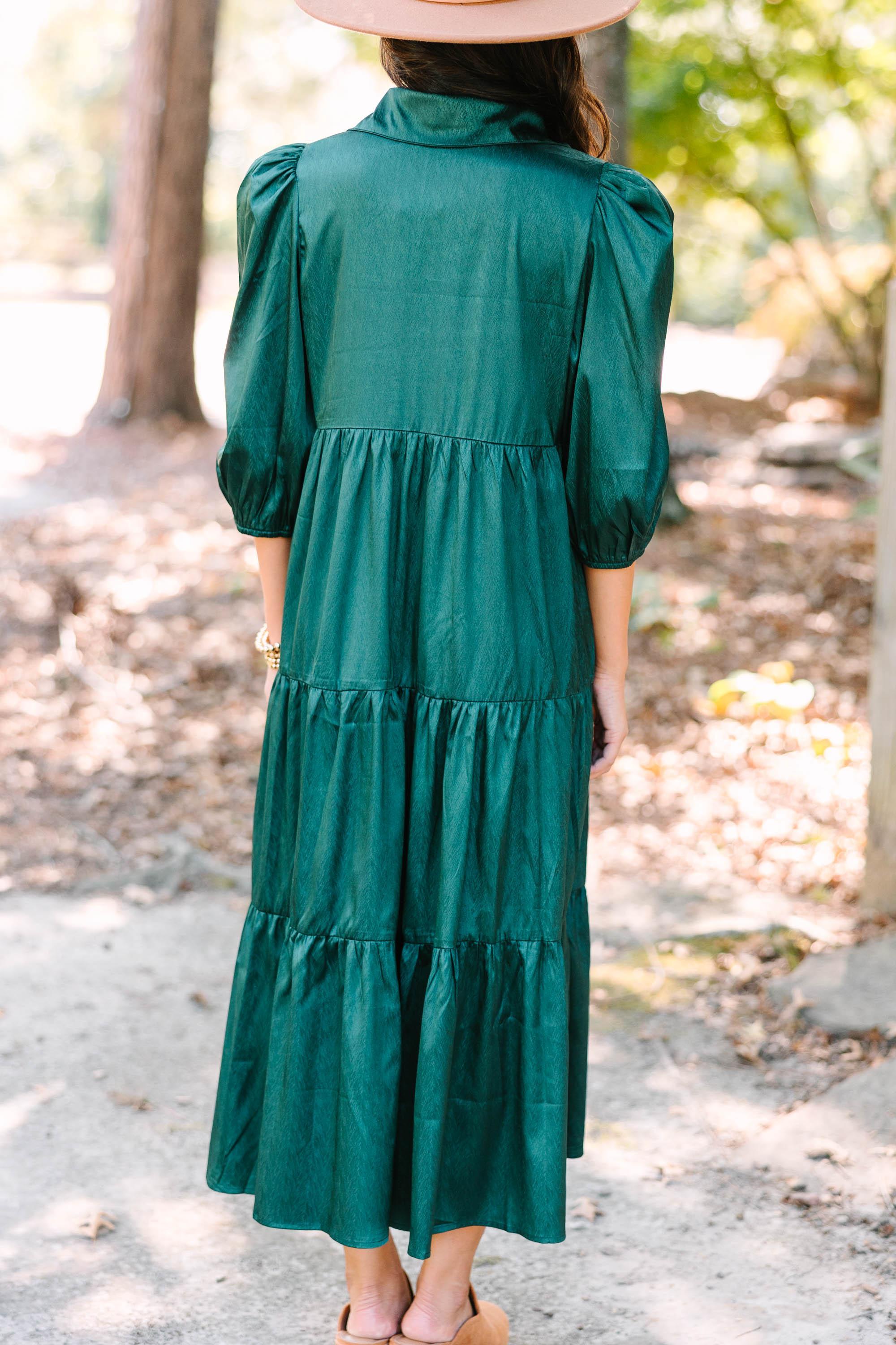 All The Love Hunter Green Satin Midi Dress Female Product Image